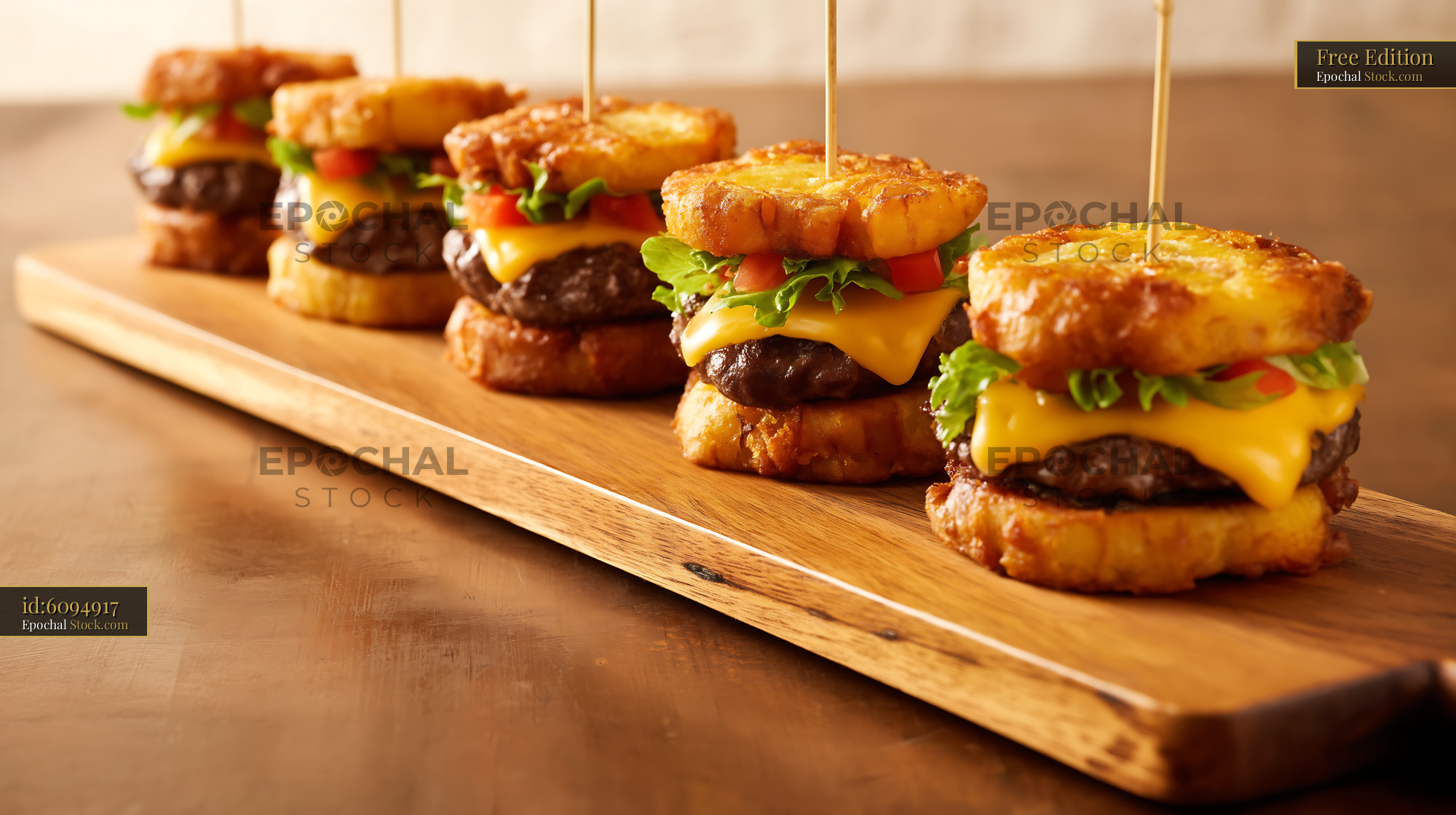 Gourmet Cheeseburger Sliders on Board - stock photo