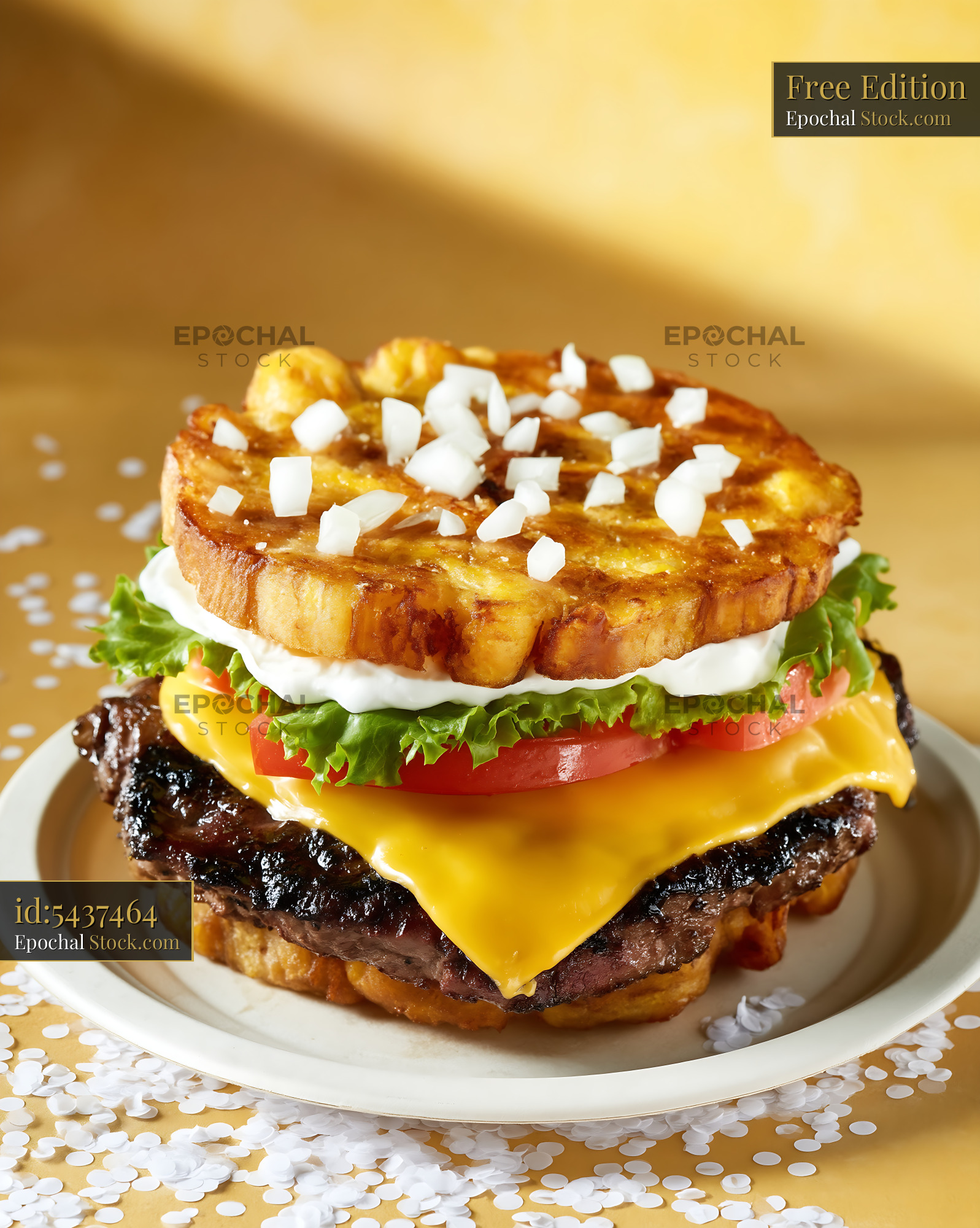 Gourmet Beef Burger with French Toast Buns - stock photo
