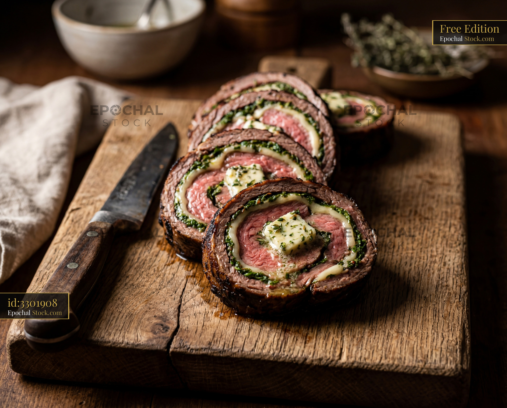Sliced Beef Roulade with Herb Butter - stock photo