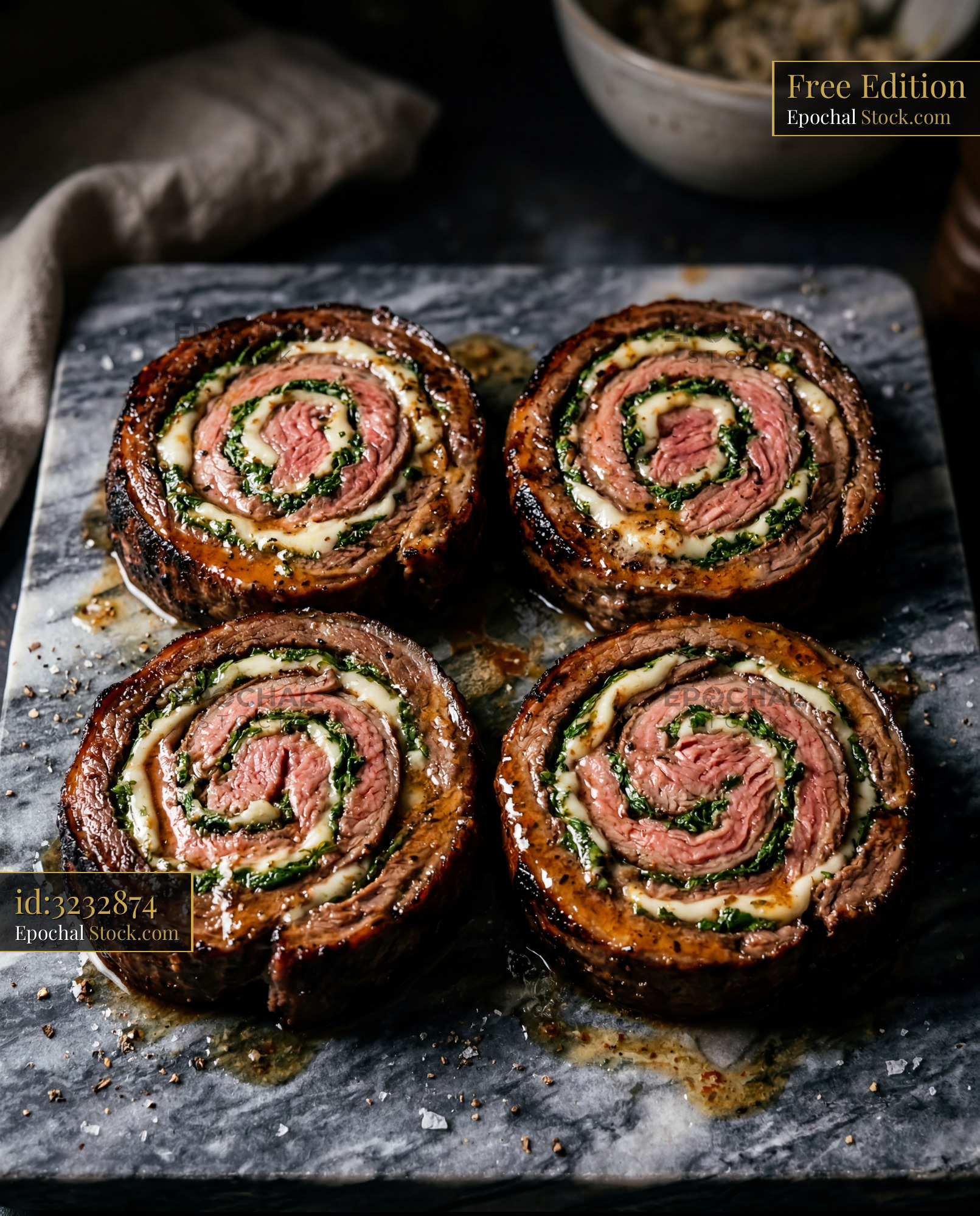 Beef Roulade Medium-Rare with Spinach Filling - stock photo