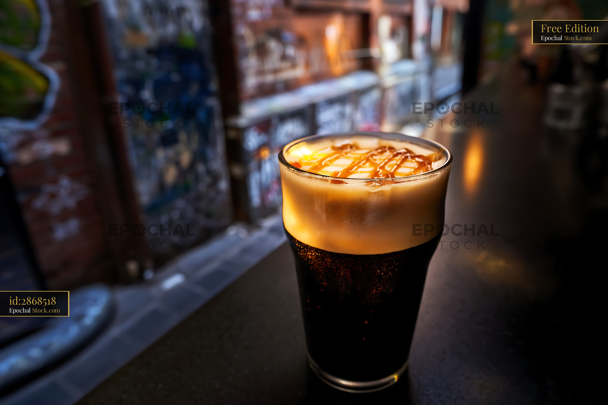Nitro Caramel Coffee with Creamy Foam - stock photo