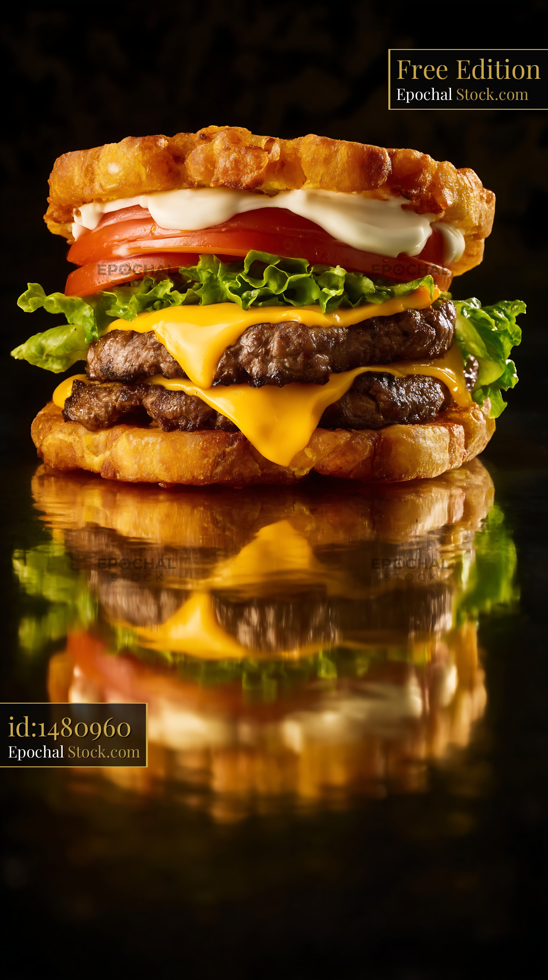 Gourmet Double Cheeseburger on Croissant Bun - stock photo