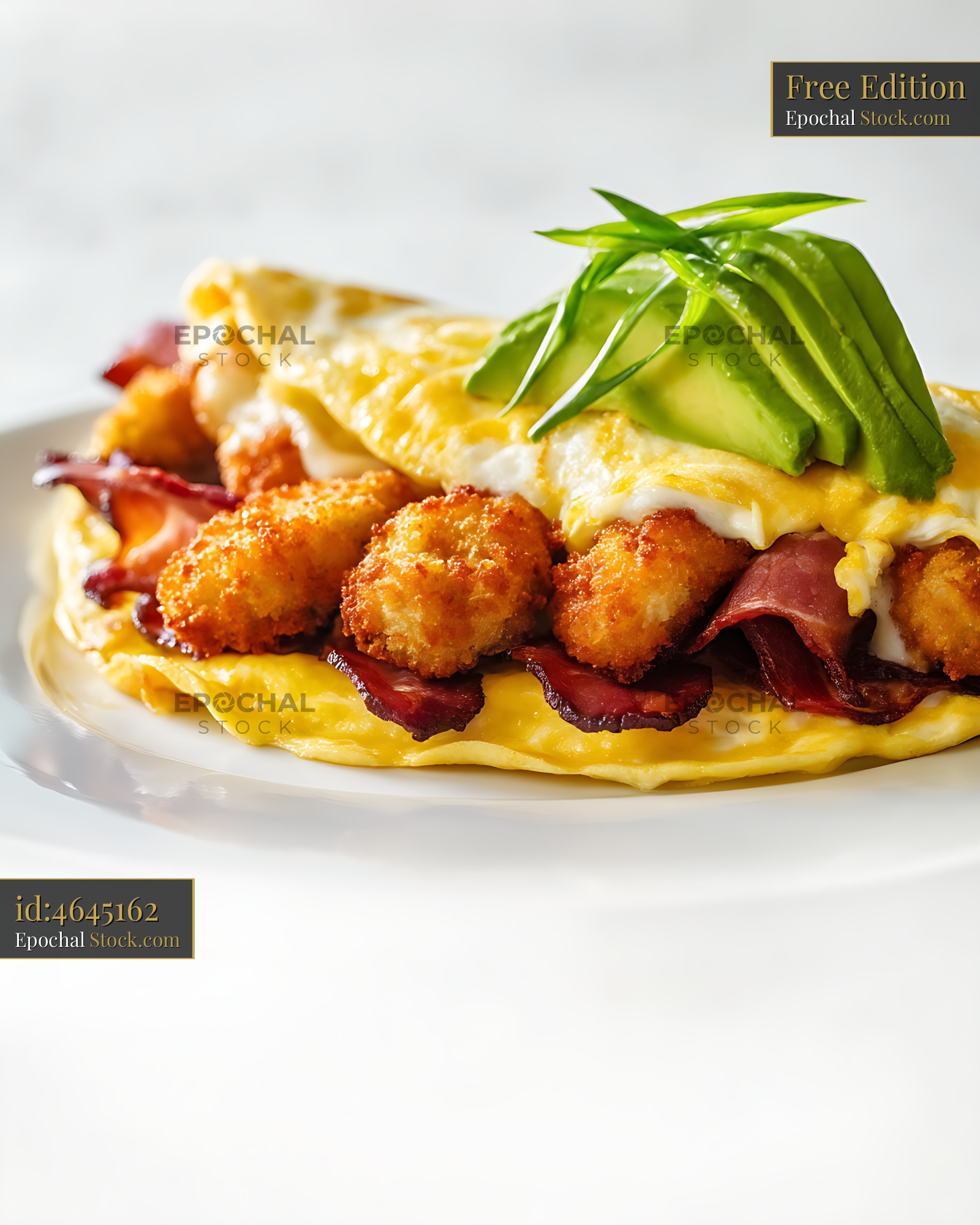 Gourmet Shrimp and Bacon Omelet with Scallions - stock photo