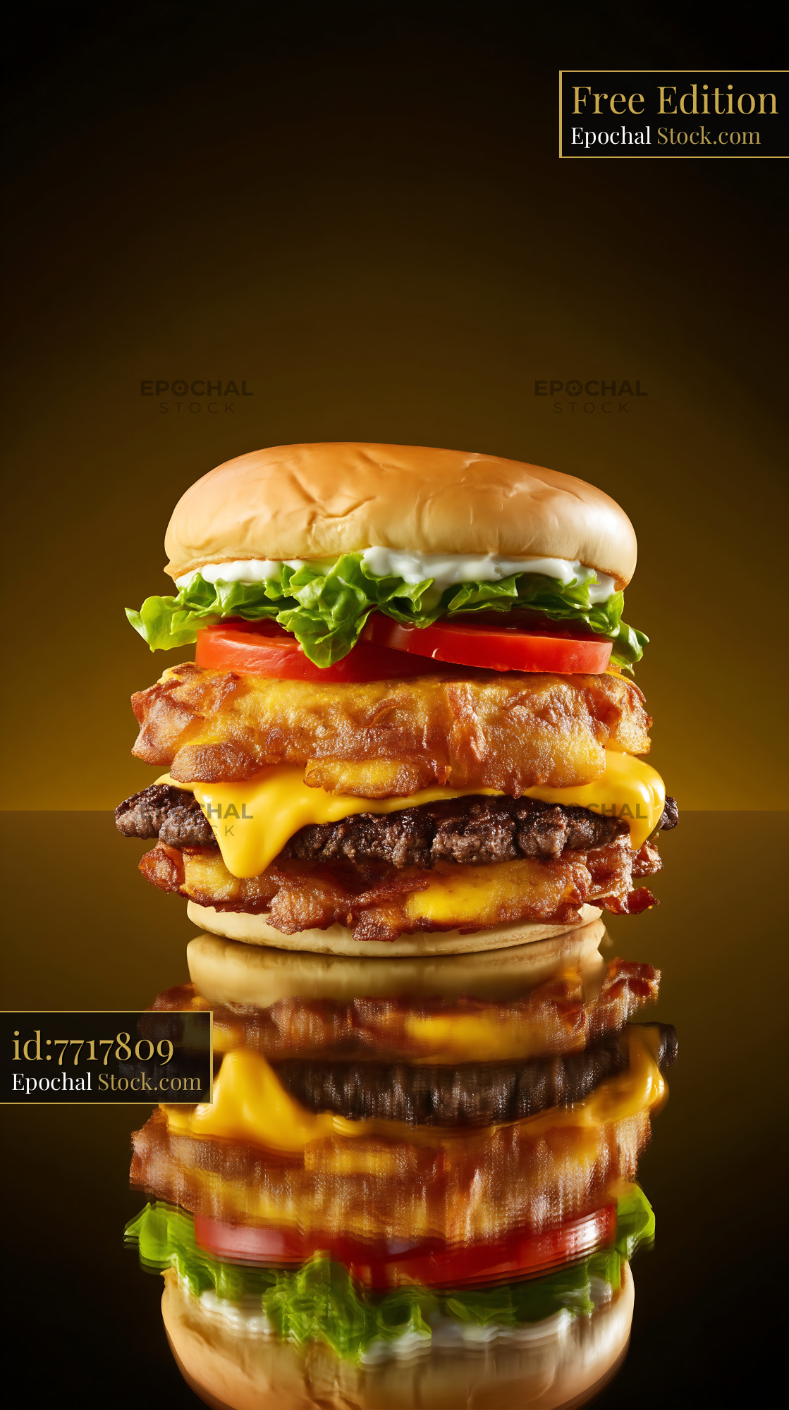 Towering Gourmet Burger Stack with Bacon and Cheese - stock photo