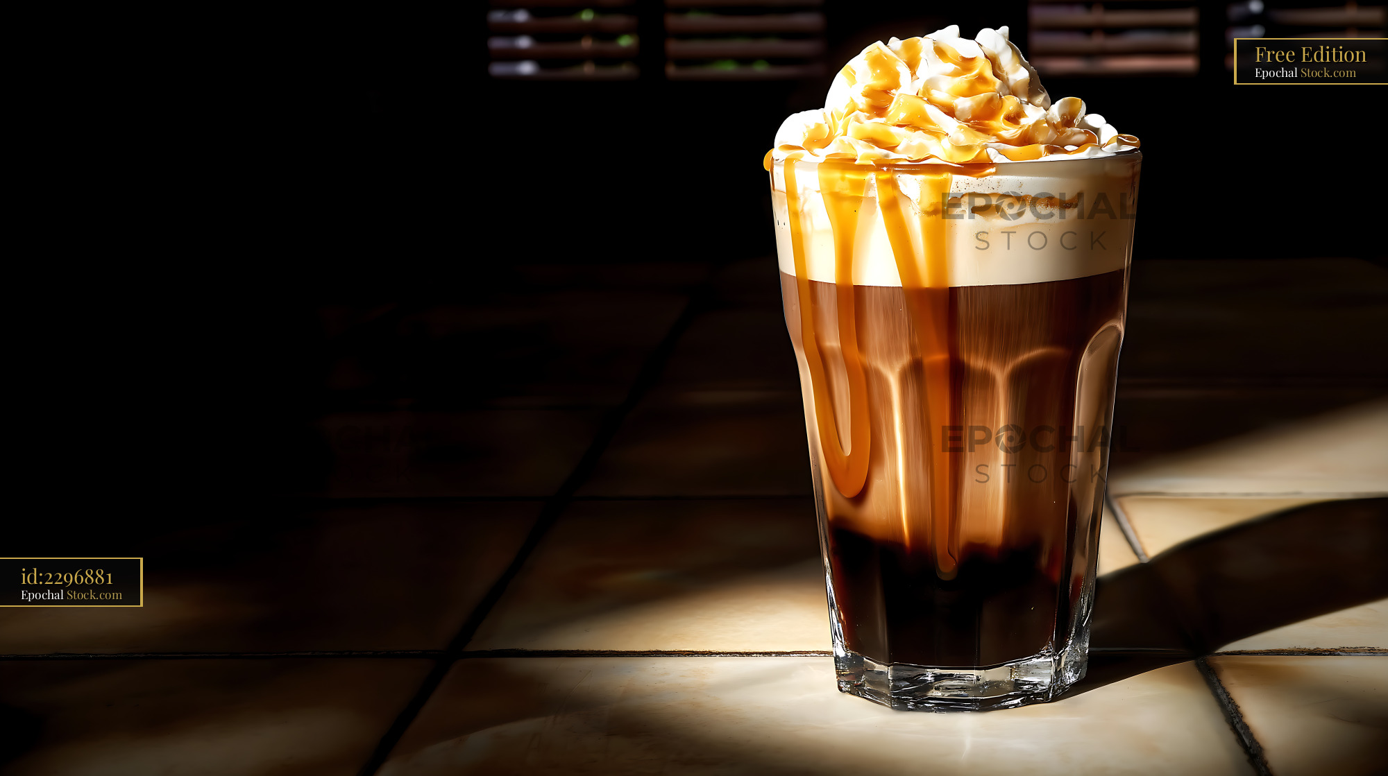 Nitro Caramel Coffee with Whipped Cream - stock photo