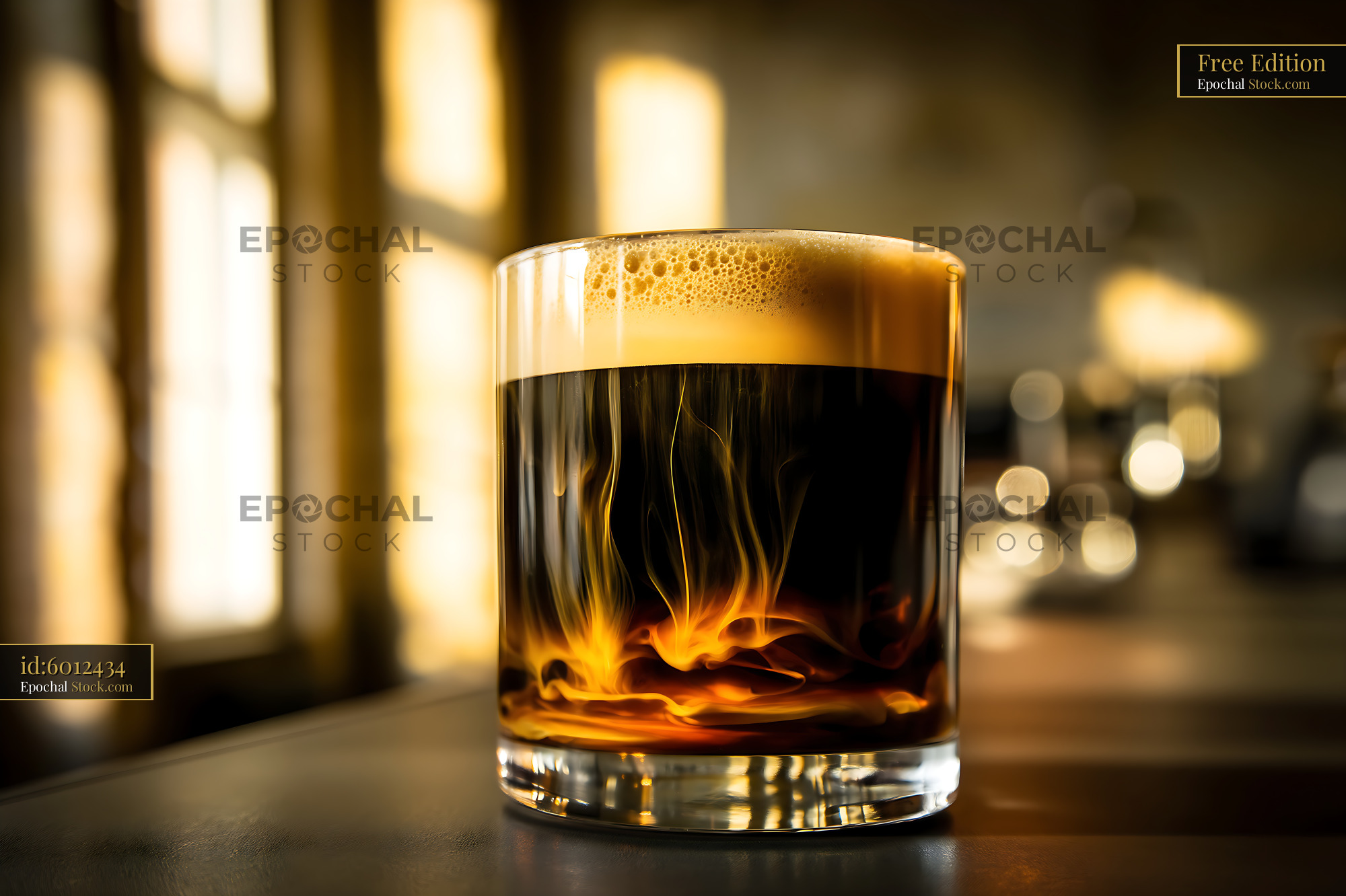 Nitro Caramel Coffee with Golden Foam Head - stock photo