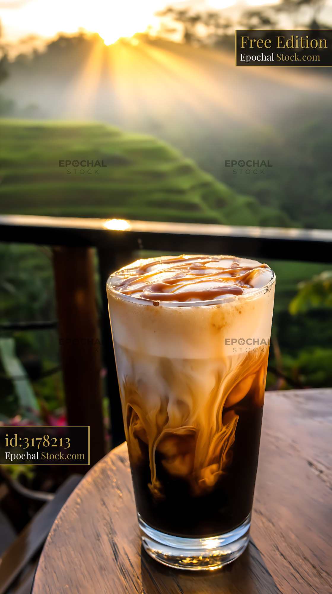 Nitro Caramel Coffee at Scenic Mountain View - stock photo