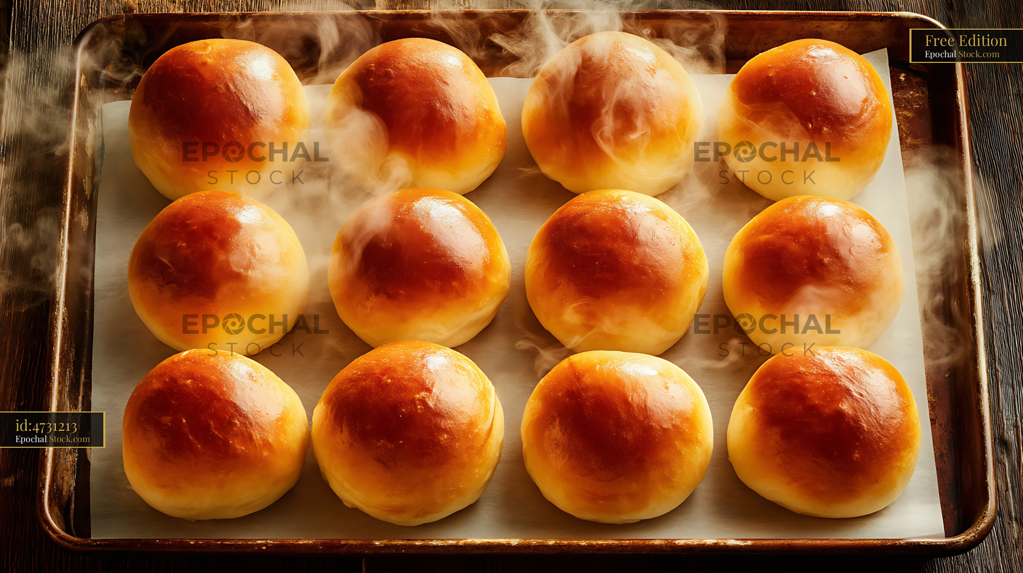 Golden Dinner Rolls Steaming Fresh from Oven - stock photo