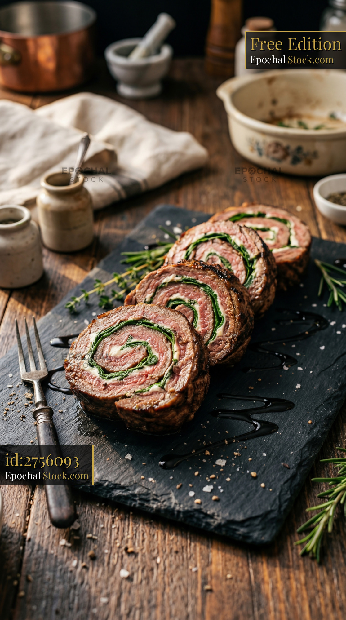 Sliced Beef Roulade with Spinach Filling - stock photo