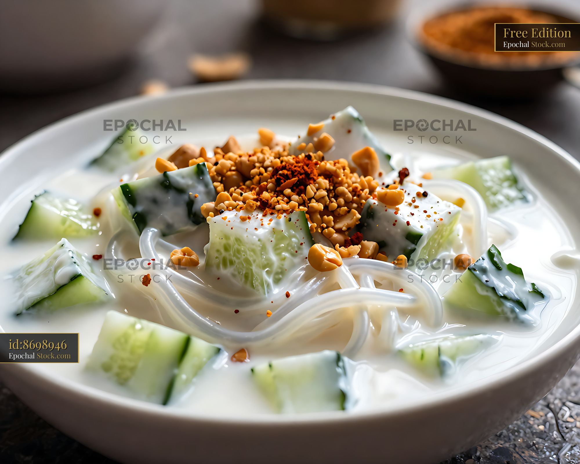 Kakdi Koshimbir Rice Noodle Soup Bowl - stock photo