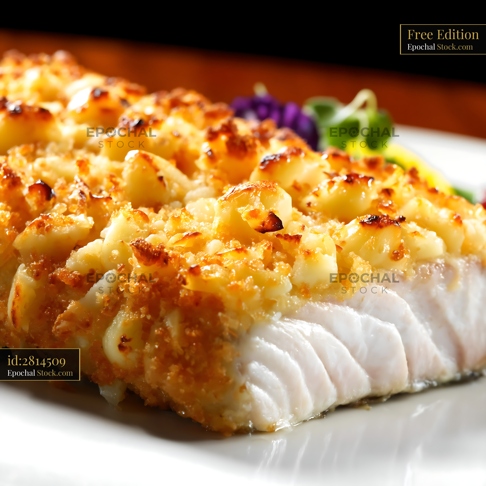 Macadamia Crusted Fish Elegant Plating - stock photo