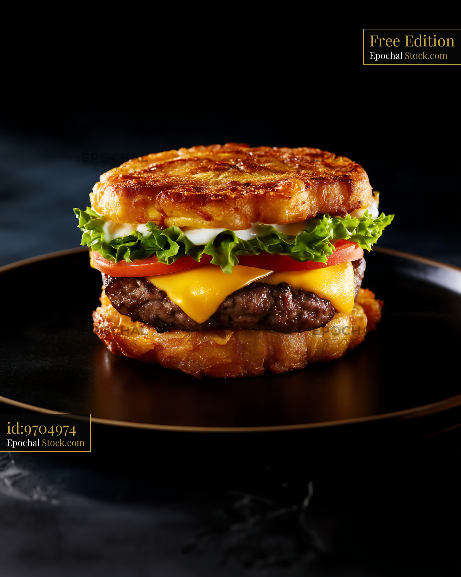 Gourmet Cheeseburger with Golden Brioche Bun - stock photo