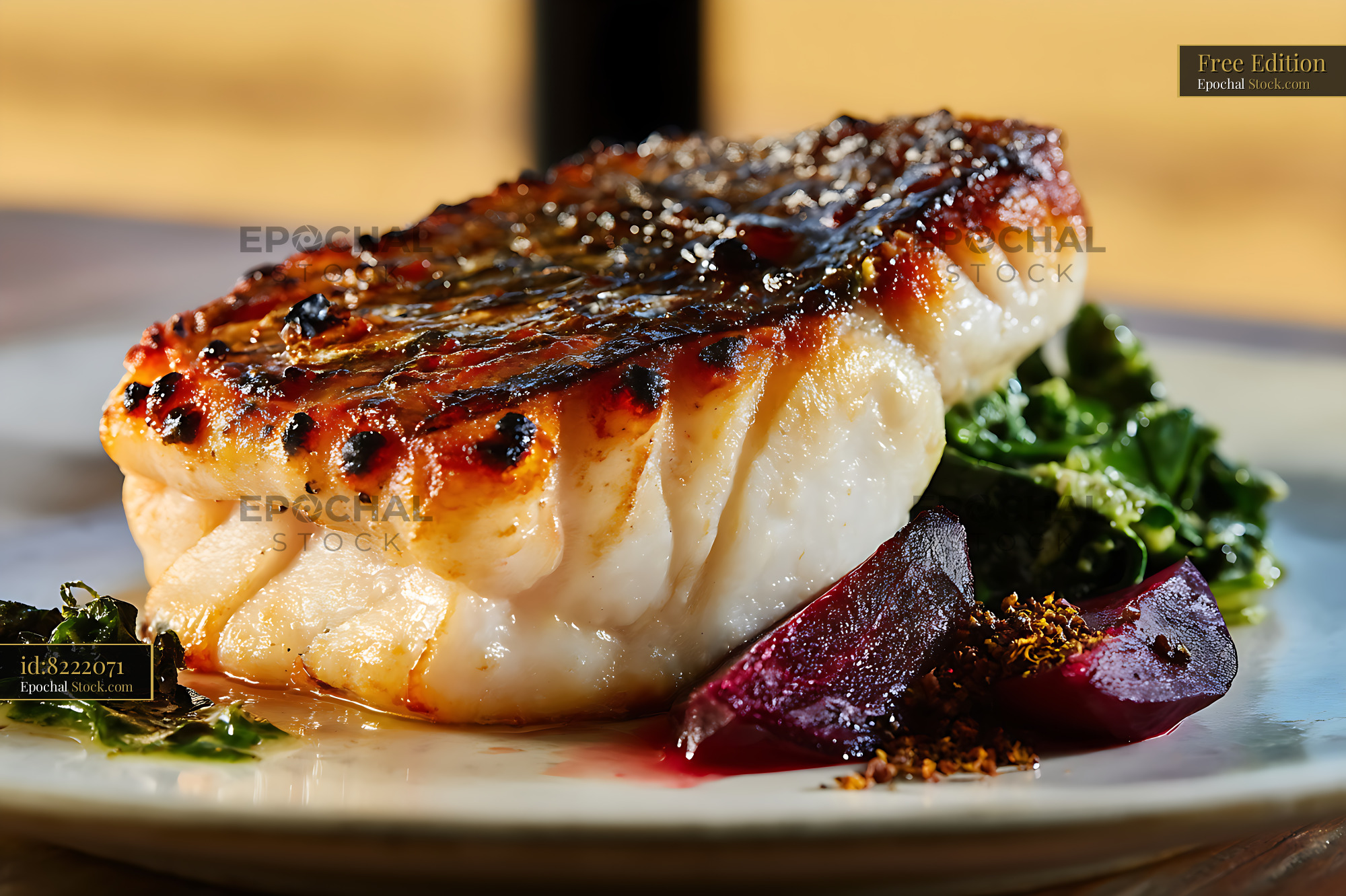 Seared Murray Cod Fillet with Beets - stock photo