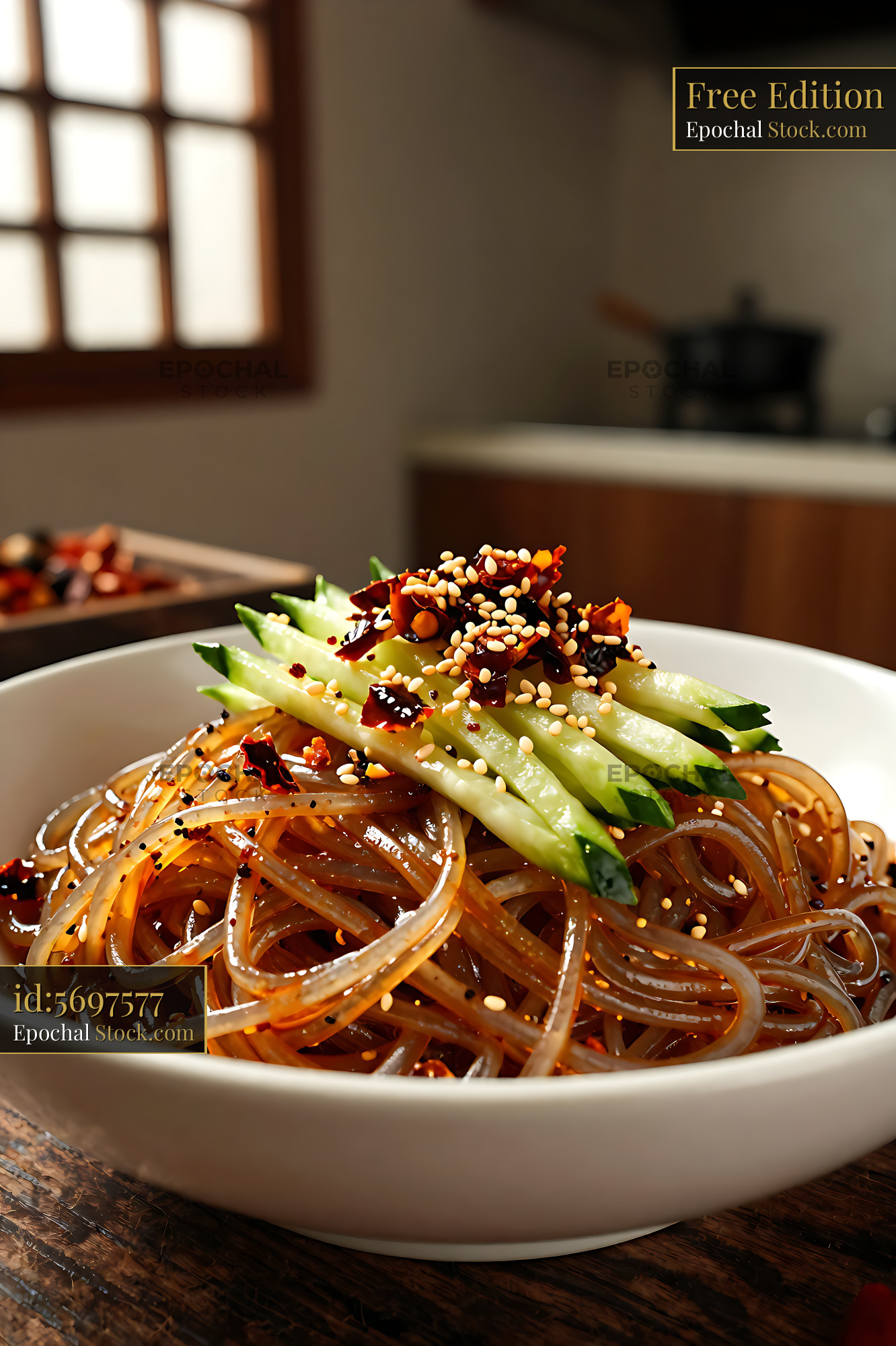 Sichuan Glass Noodle Salad with Cucumber & Sesame - stock photo