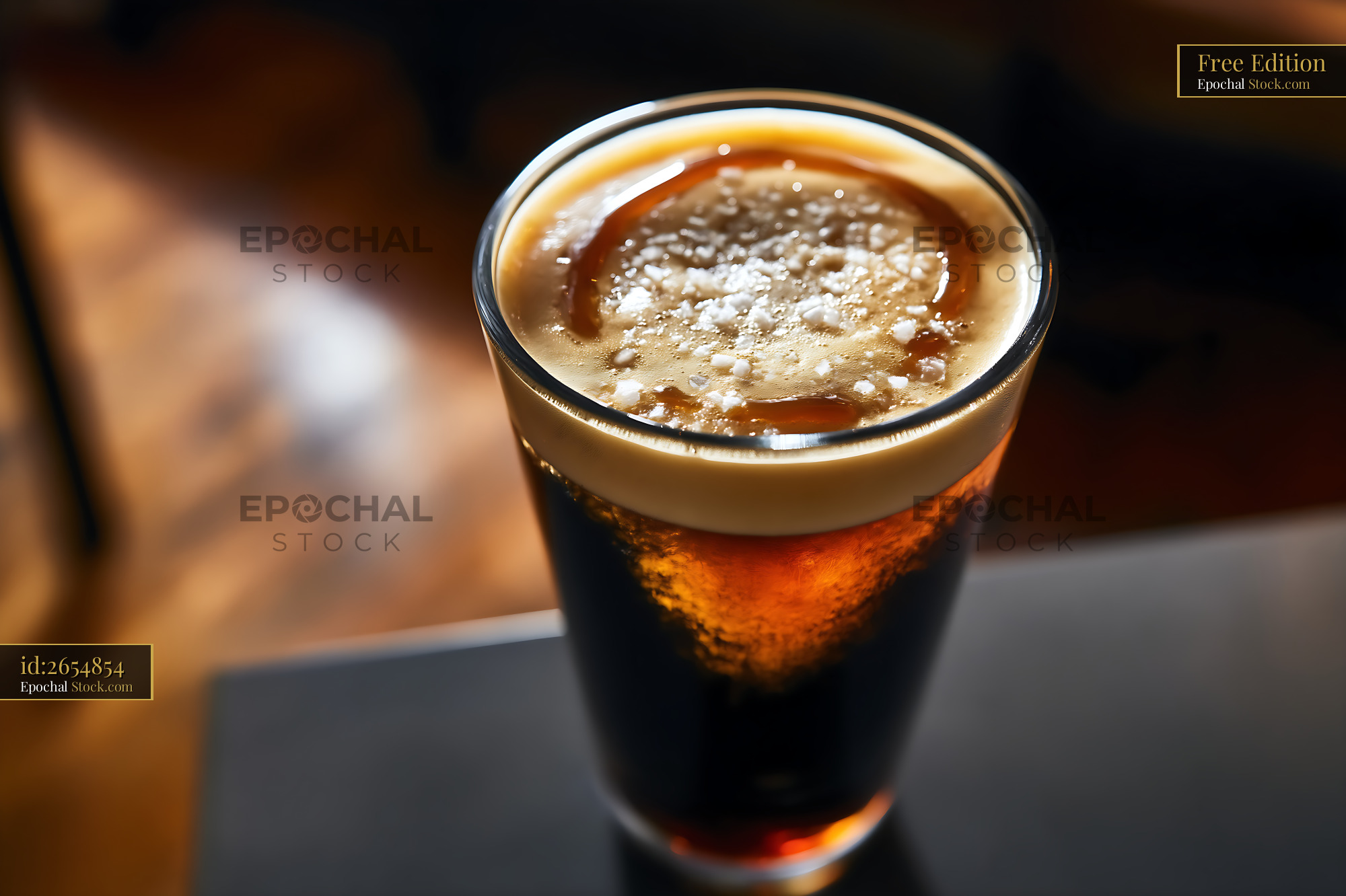 Nitro Caramel Coffee with Creamy Foam Head - stock photo