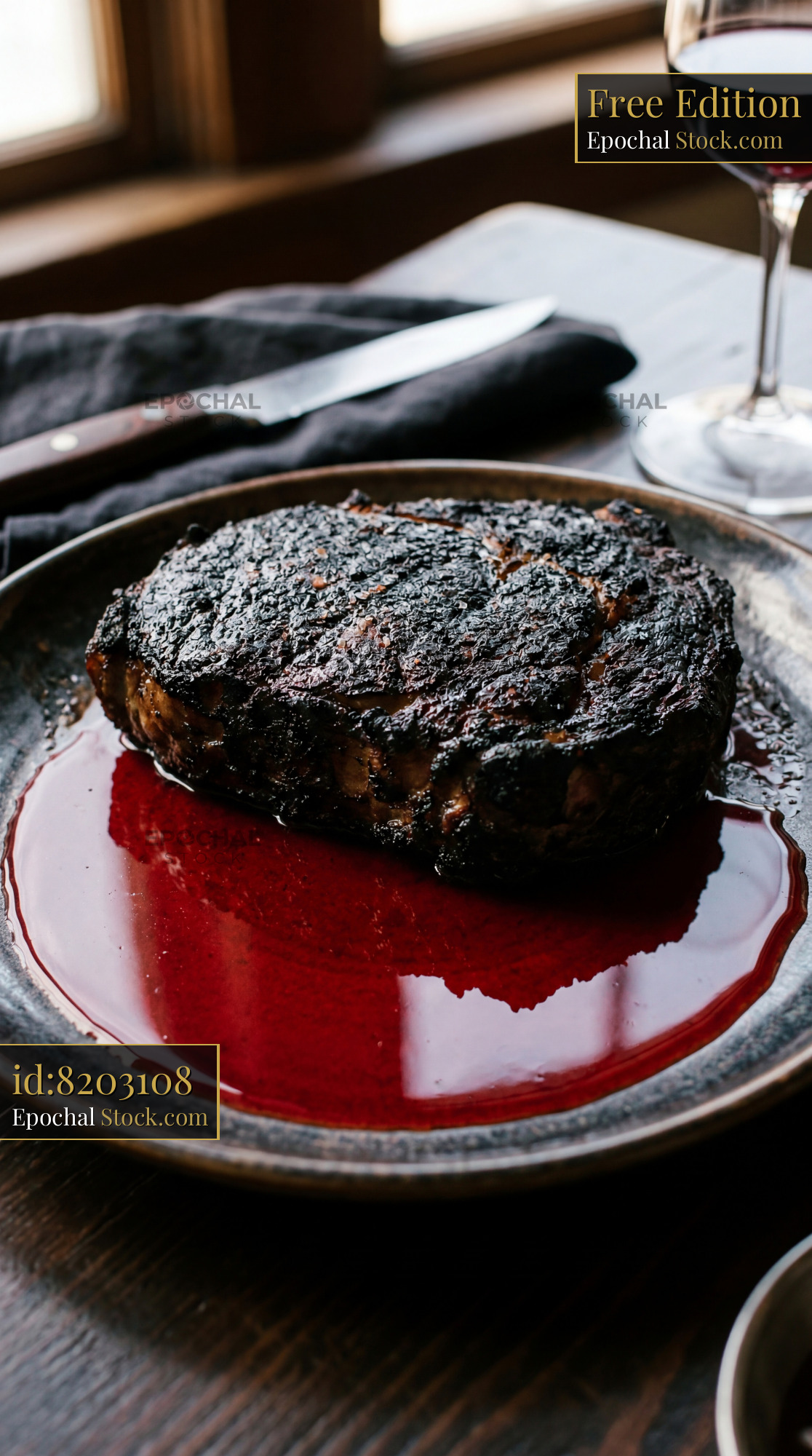 Seared Steak with Red Wine Sauce Plating - stock photo