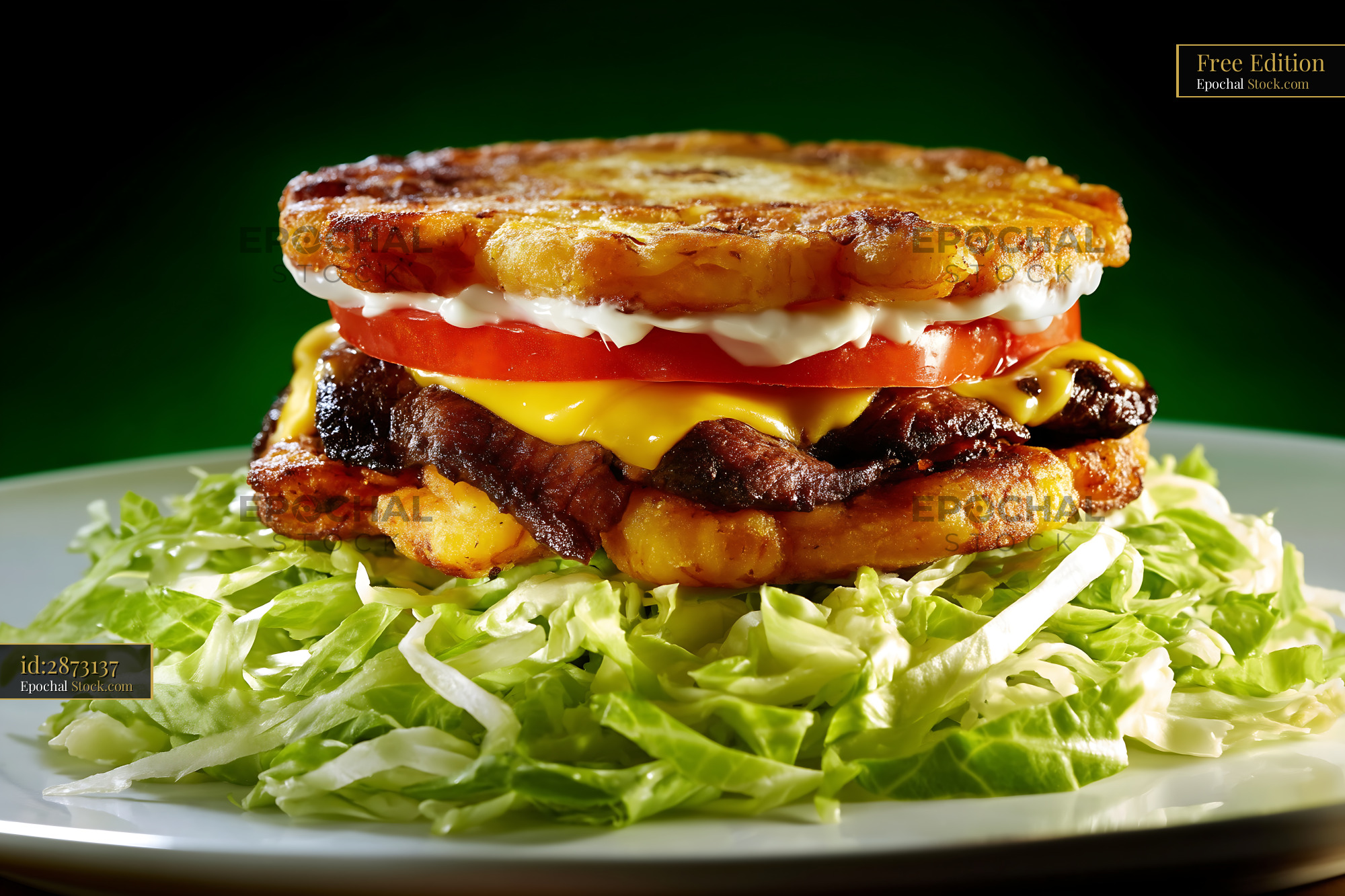 Gourmet Bacon Cheeseburger on Crispy Egg Bread - stock photo