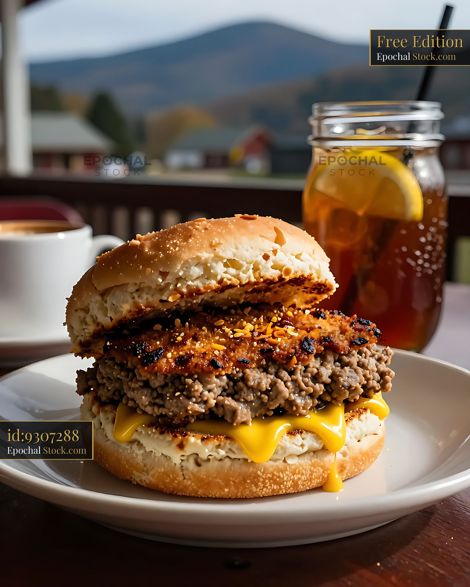 Livermush Sandwich with Cheese on Seeded Bun - stock photo