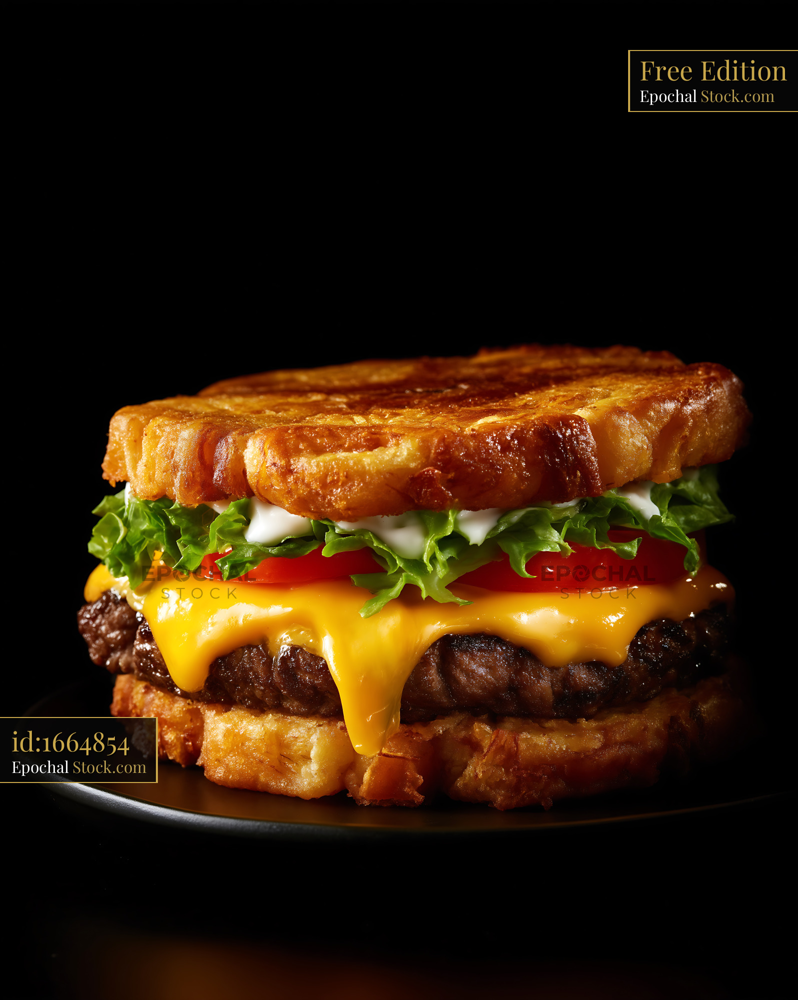 Jibarito Burger with Melted Cheese and Crispy Plantain Bread - stock photo