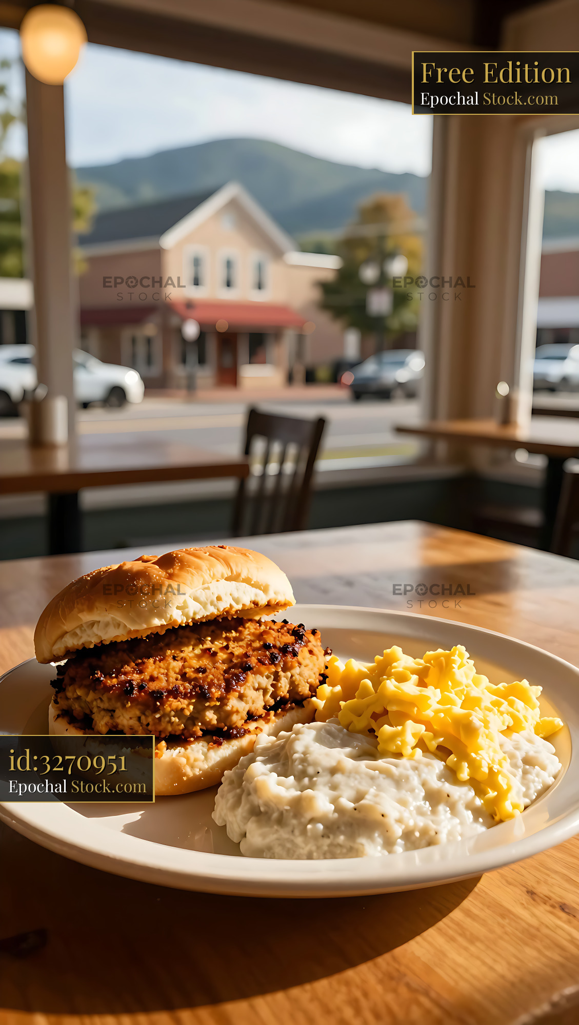 Livermush Sandwich With Mountain Town View - stock photo