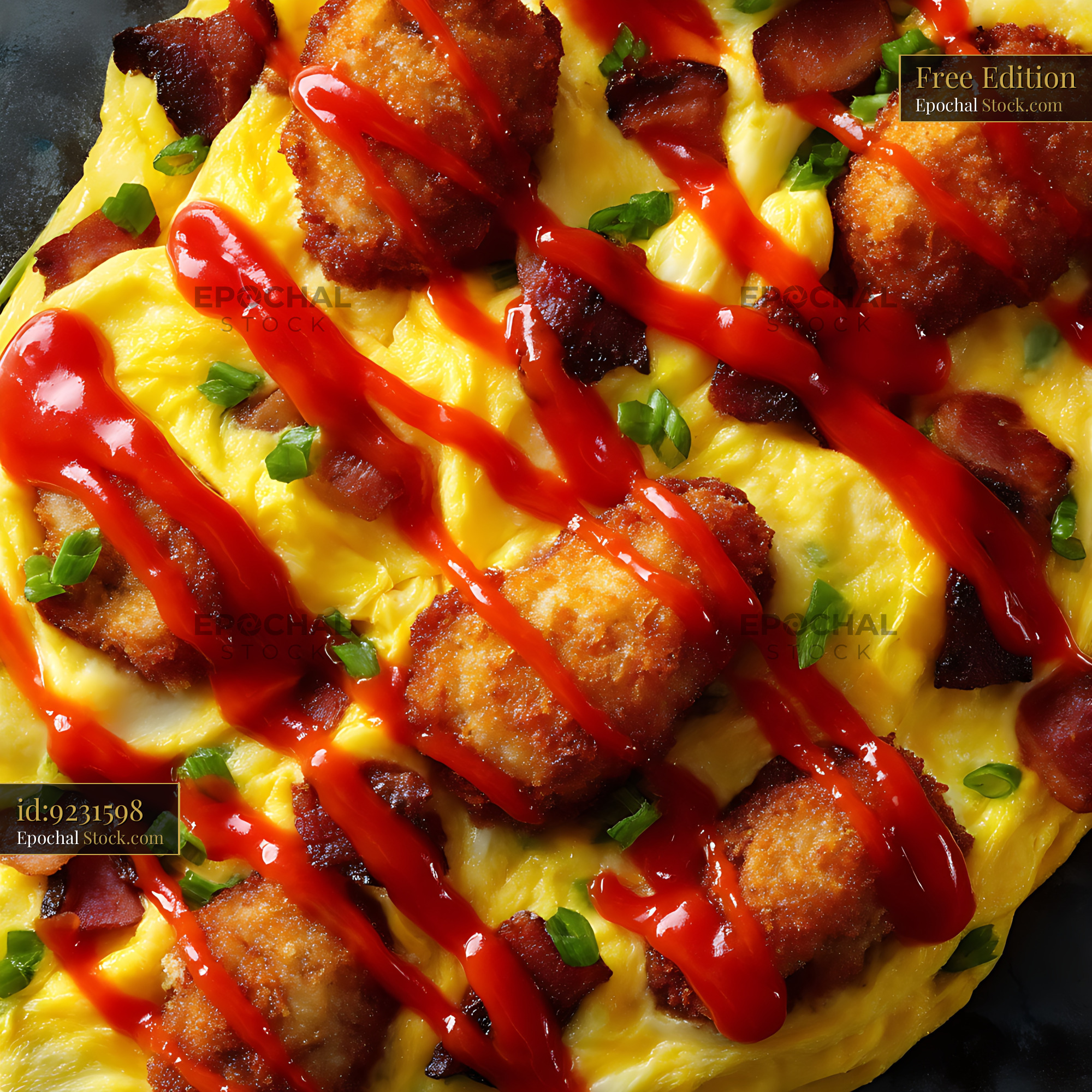 Bacon Omelet with Red Pepper Strips - stock photo