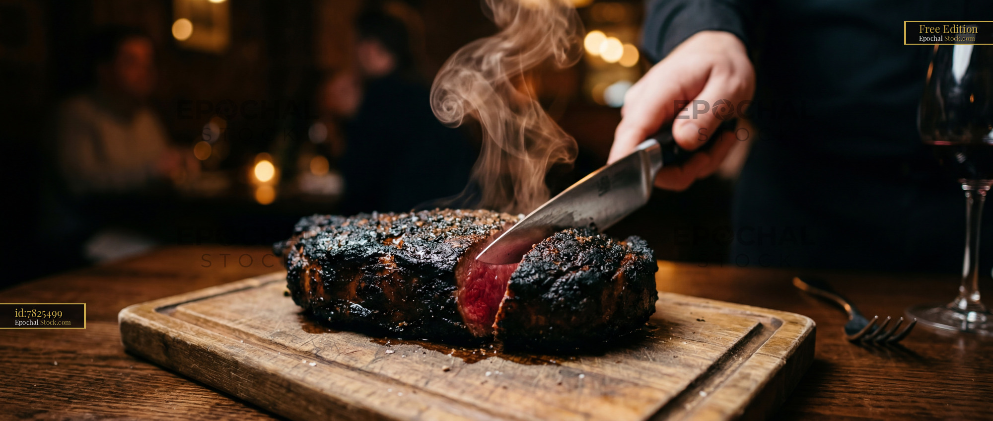 Premium Steak Being Cut at Upscale Fine Dining - stock photo