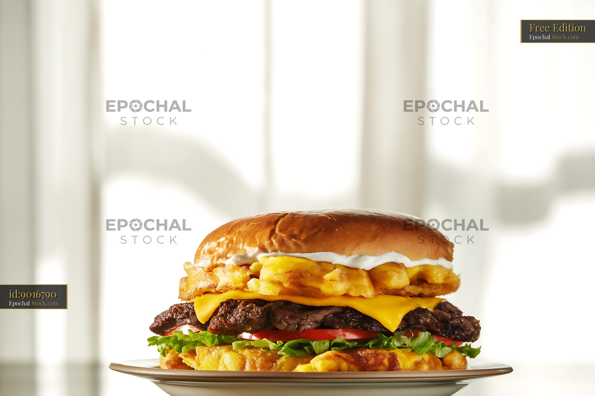 Gourmet Beef Burger with Crispy Waffle Fries - stock photo
