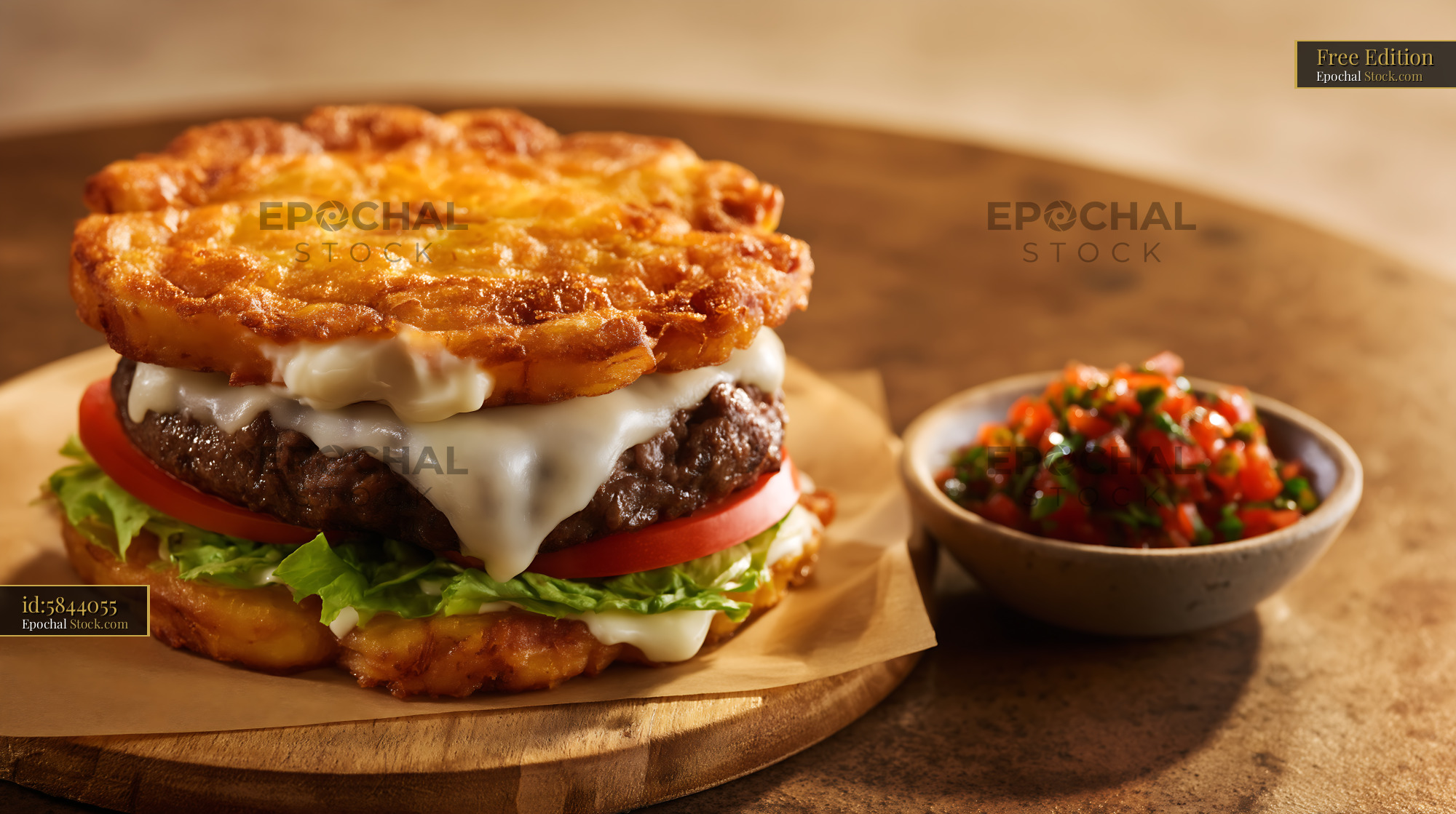 Gourmet Waffle Bun Burger with Melted Cheese - stock photo