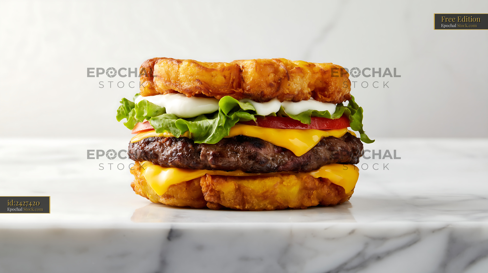 Gourmet Cheese Burger on Crispy Hash Brown Buns - stock photo