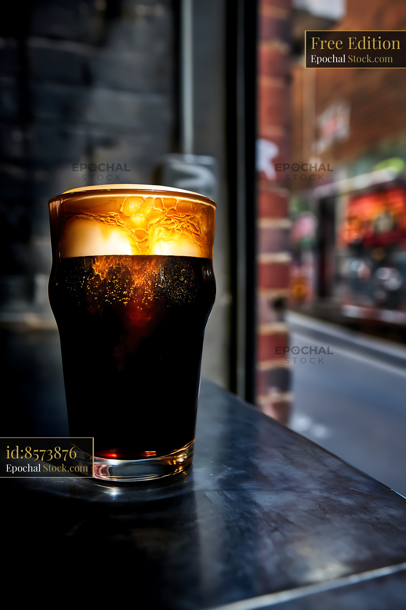 Backlit Cola Glass on Urban Bar Counter - stock photo