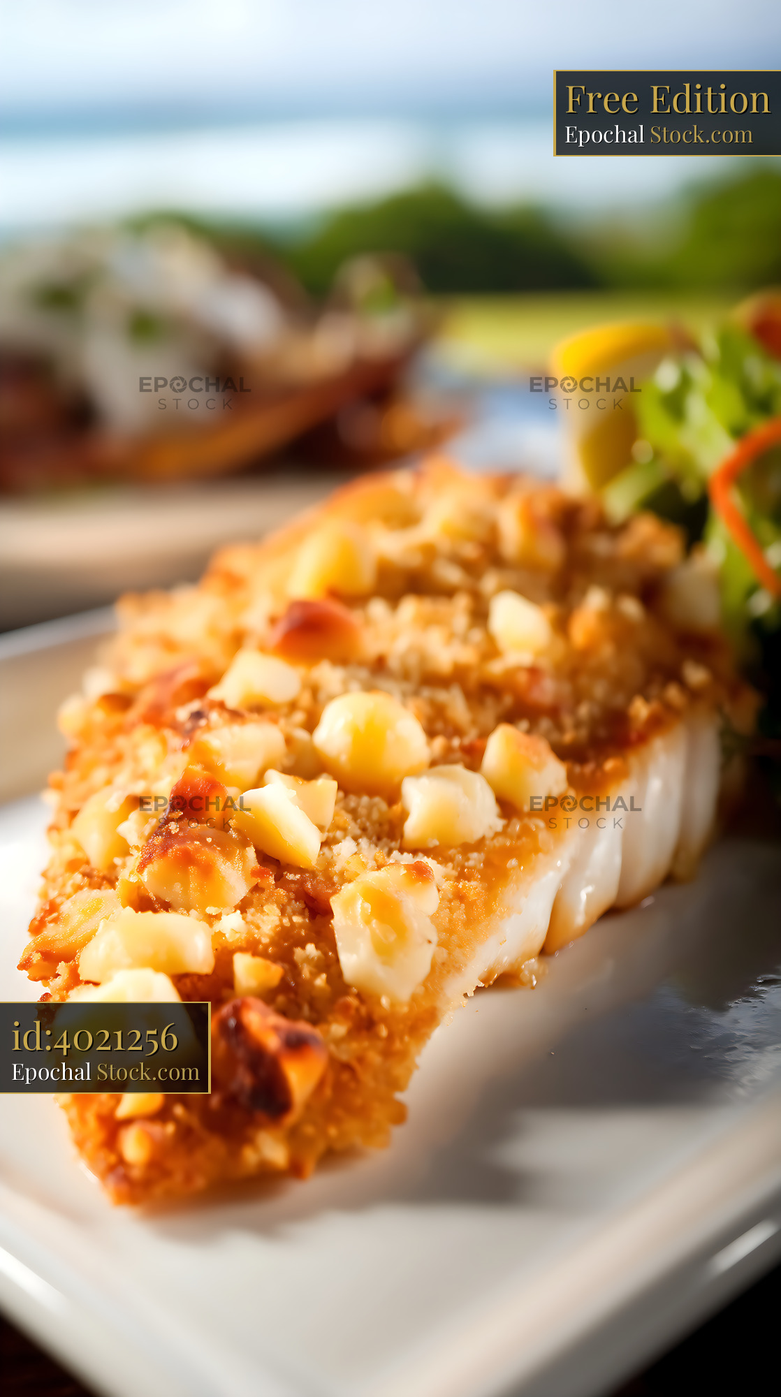 Almond-Crusted Fish with Fresh Garden Salad - stock photo