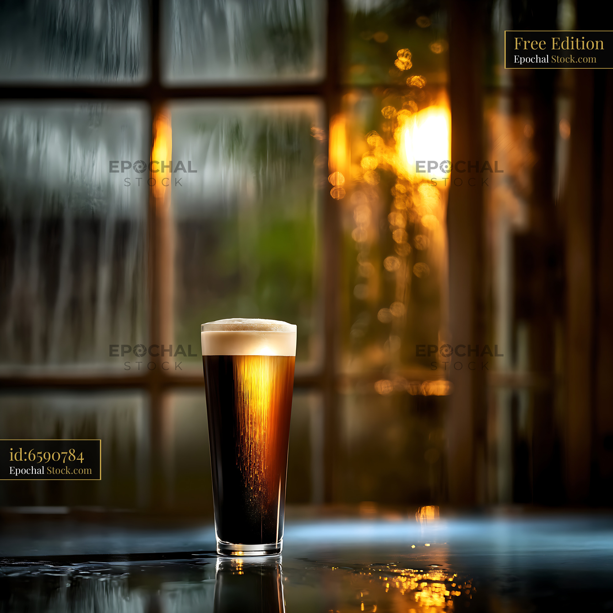 Nitro Caramel Coffee on Rainy Evening - stock photo