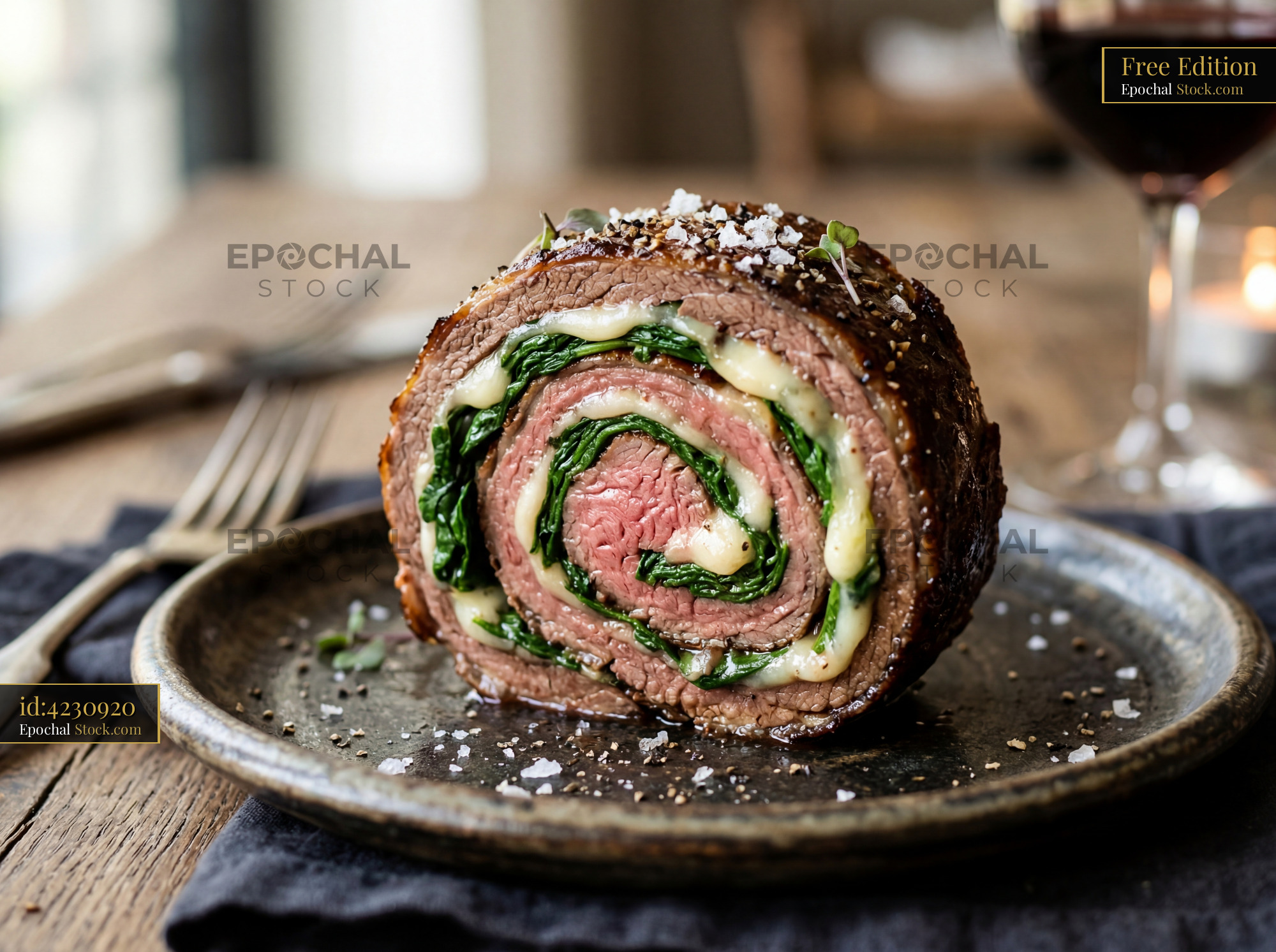 Beef Roulade with Spinach and Herb Crust - stock photo