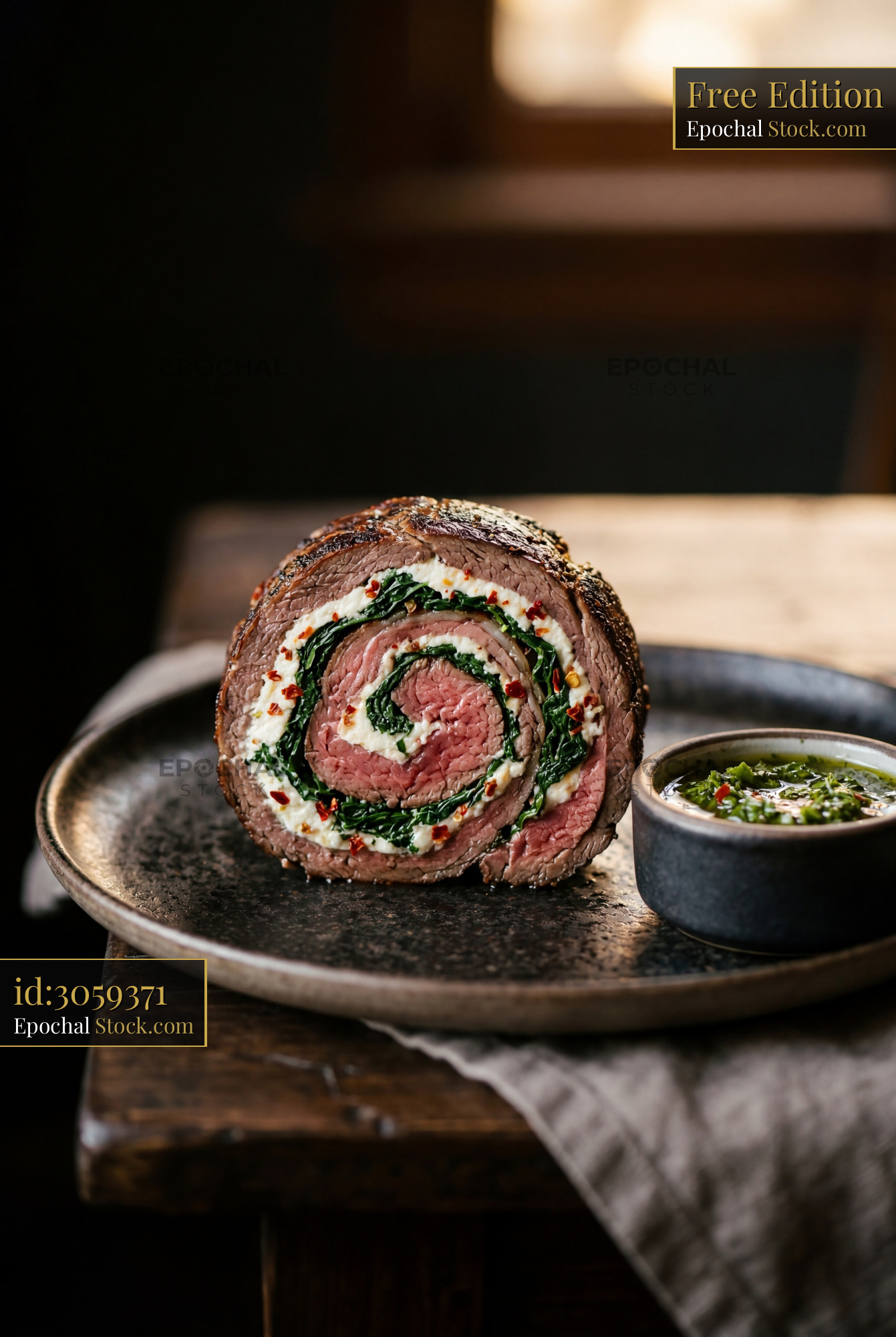 Beef Roulade with Spinach and Cheese Filling - stock photo