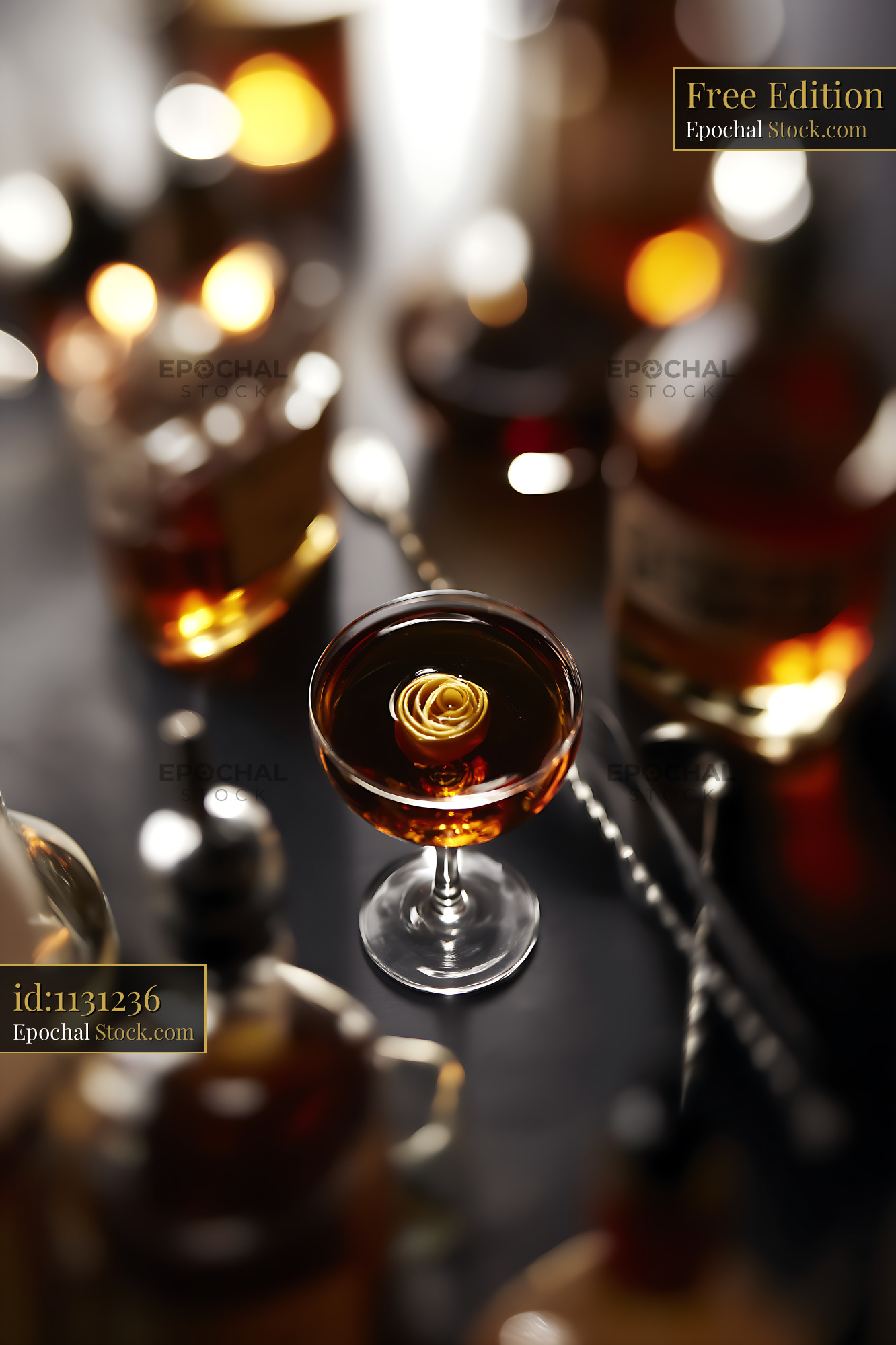 Bushwick Cocktail With Golden Rose Garnish - stock photo