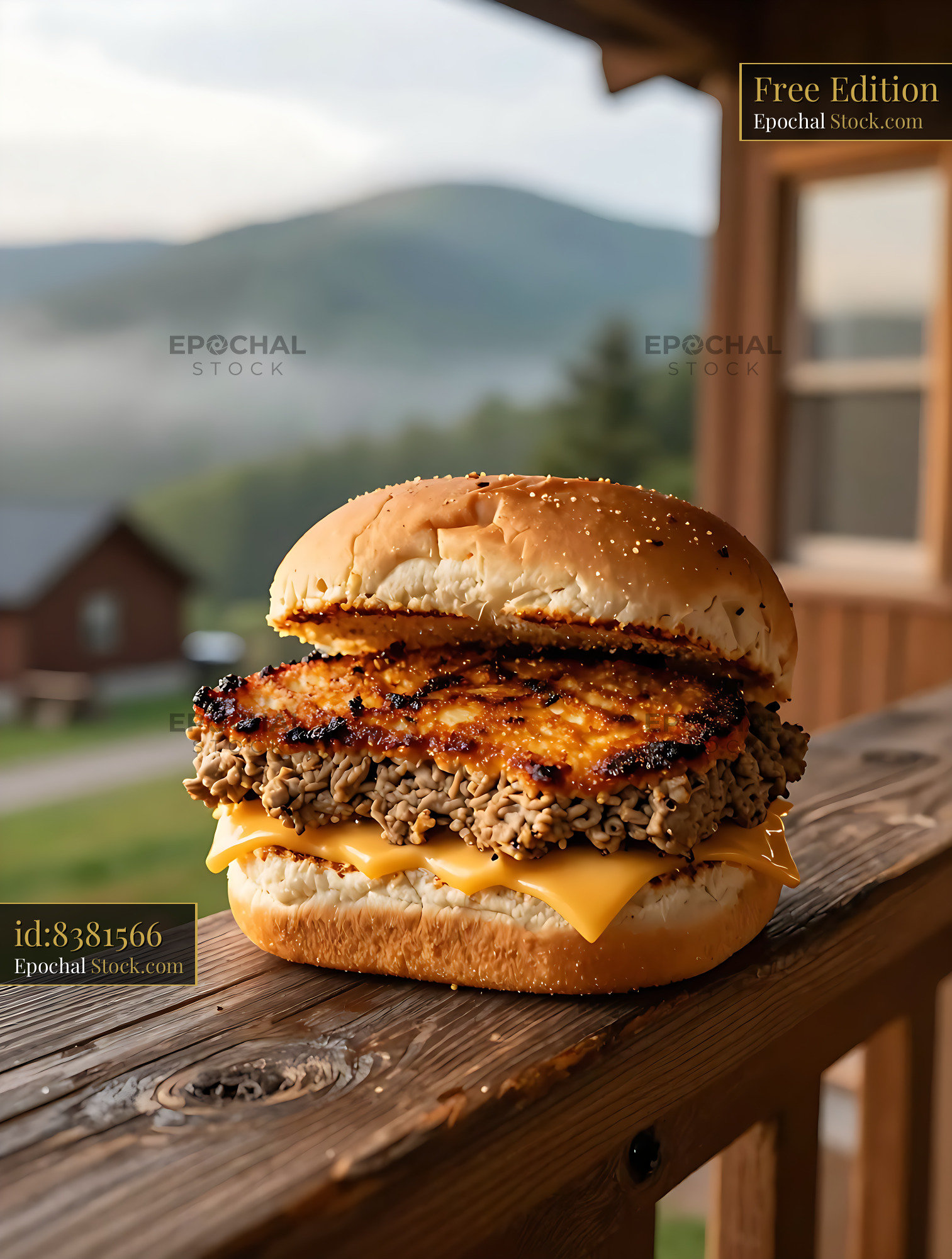 Livermush Sandwich with Cheese on Mountain Porch - stock photo