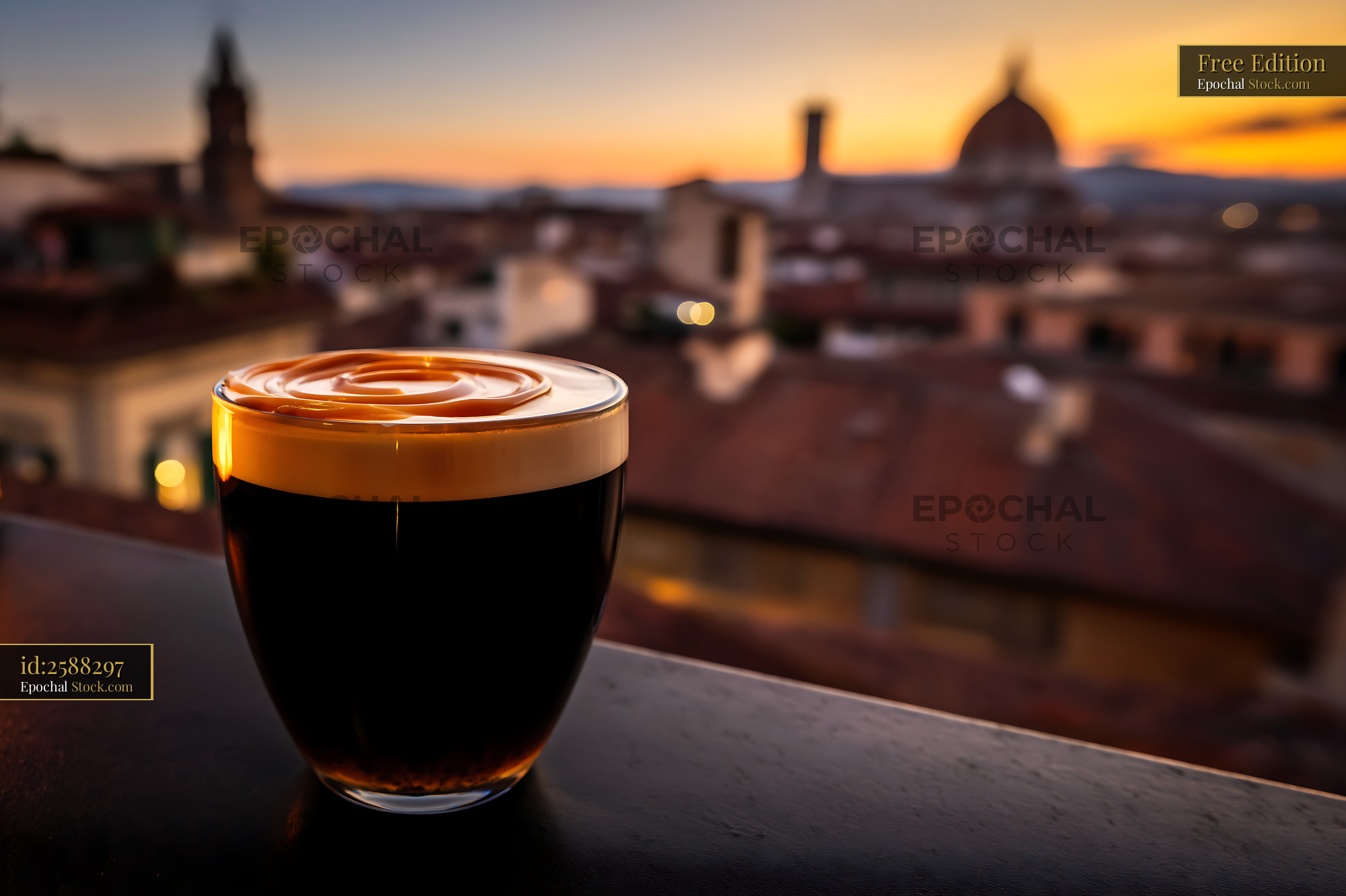 Nitro Caramel Coffee Overlooking Florence - stock photo