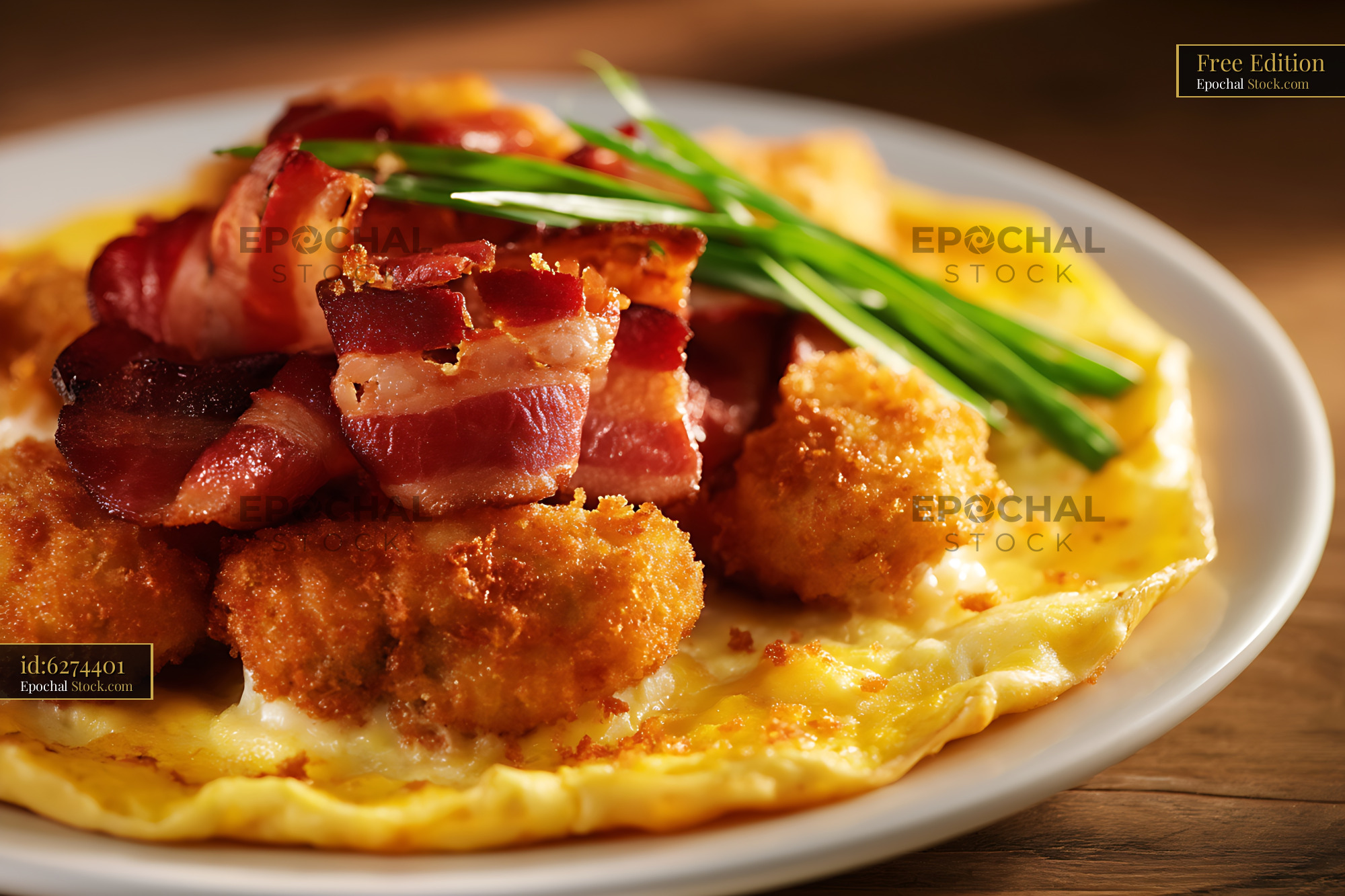 Crispy Scallops Bacon Omelet Fine Dining - stock photo
