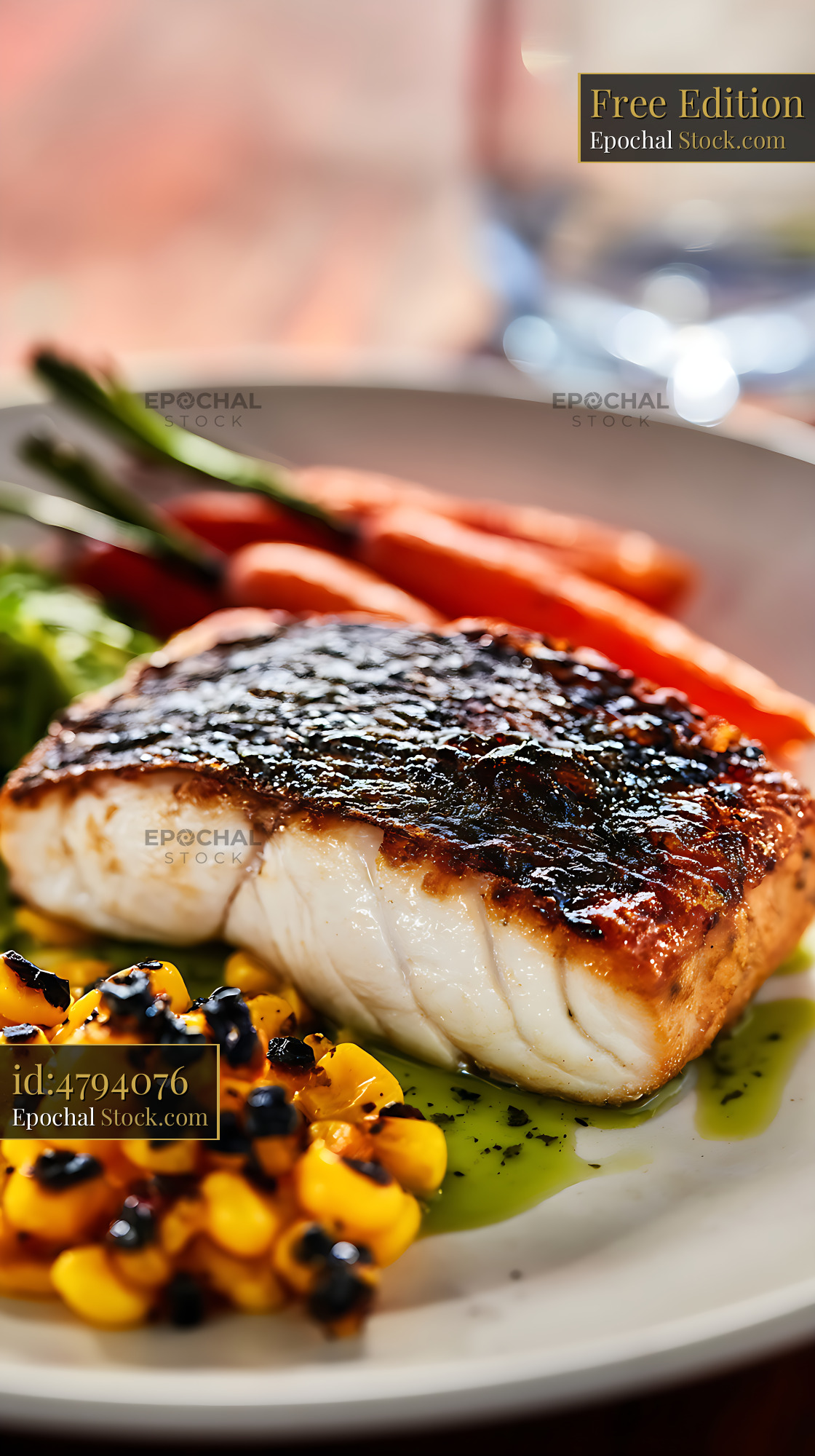 Murray Cod Fillet with Charred Corn Plate - stock photo
