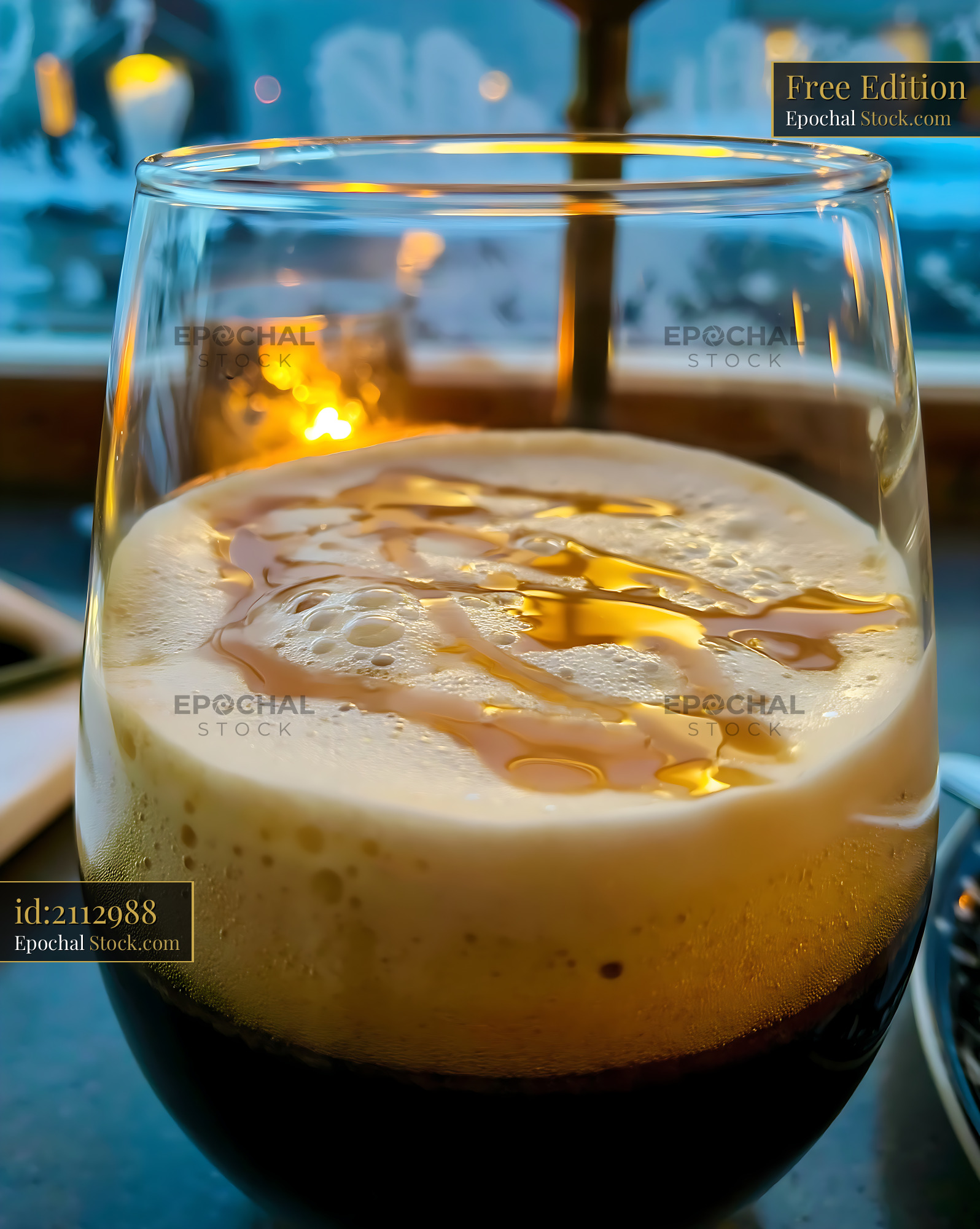 Iced Nitro Caramel Coffee, Cozy Evening - stock photo