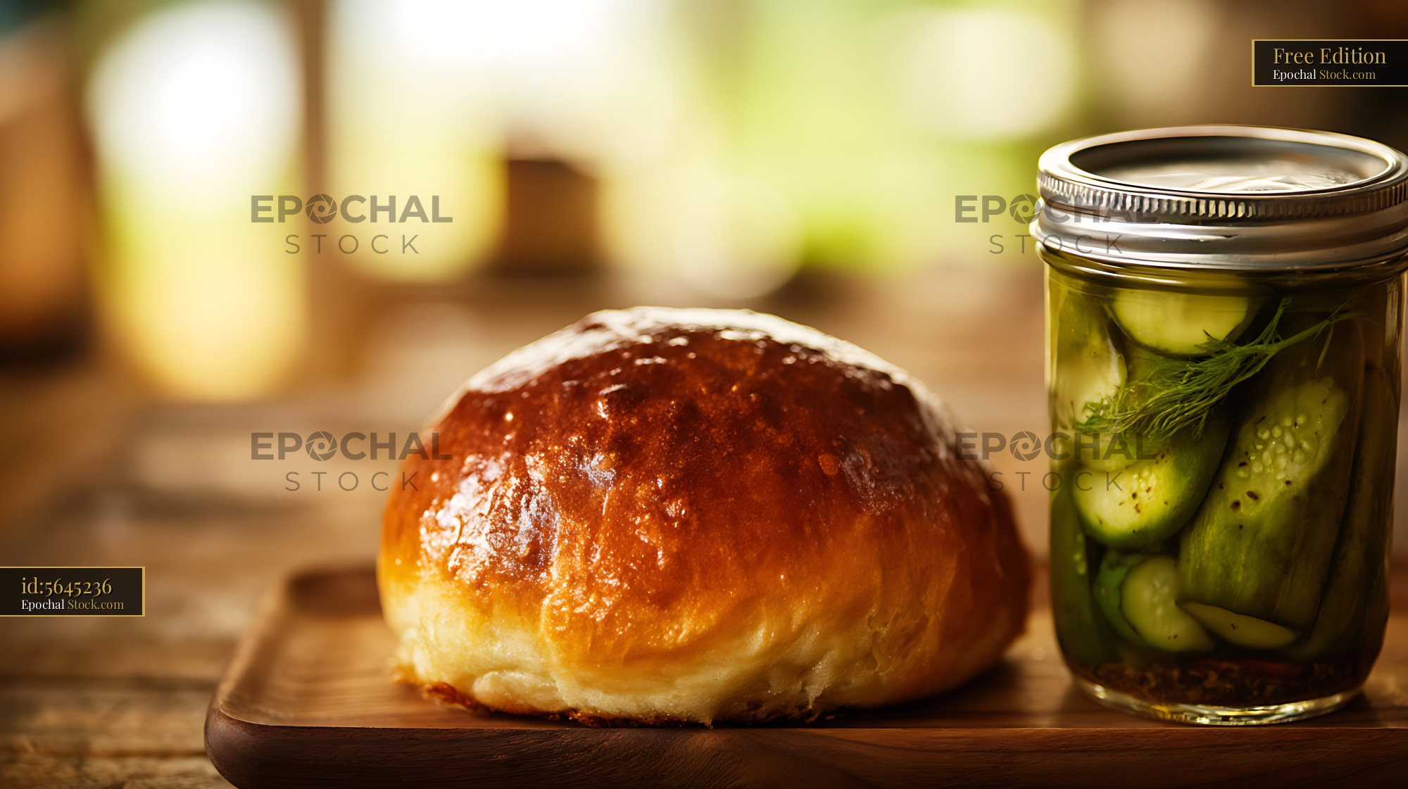 Homemade Glazed Roll with Mason Jar Pickles - stock photo
