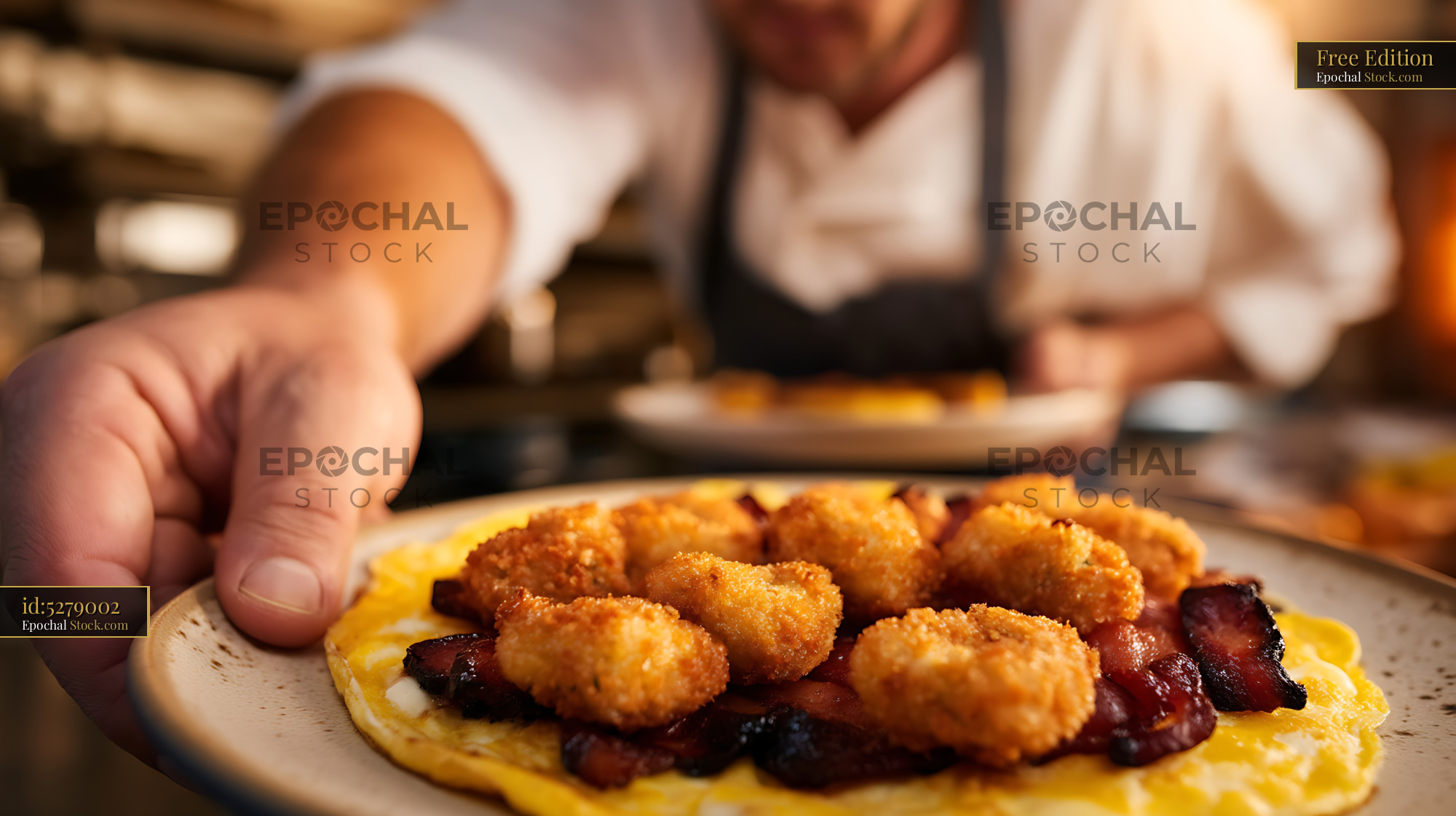 Gourmet Shrimp and Bacon Crepe Plate - stock photo
