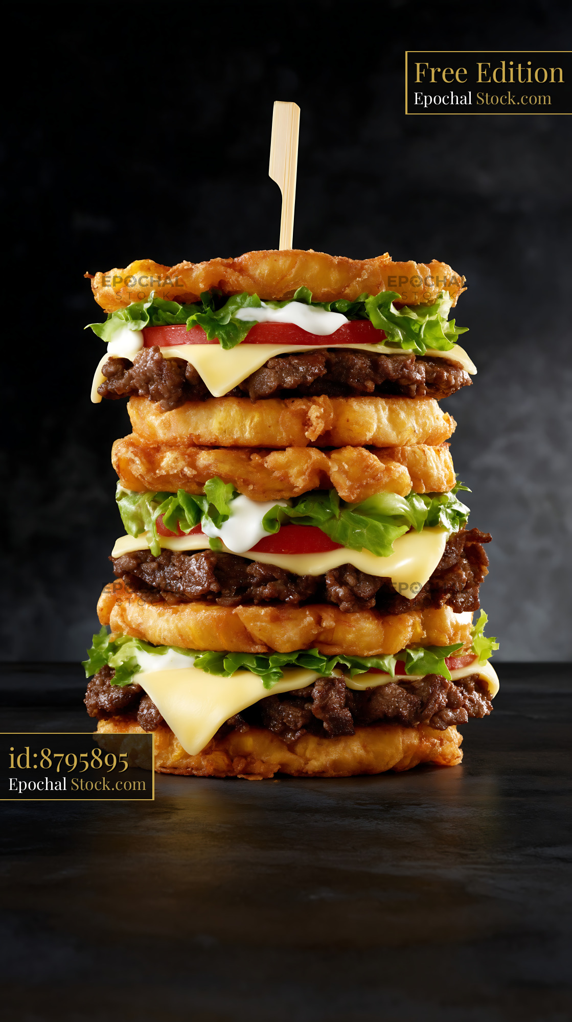 Extreme Stacked Burger with Fried Patties - stock photo