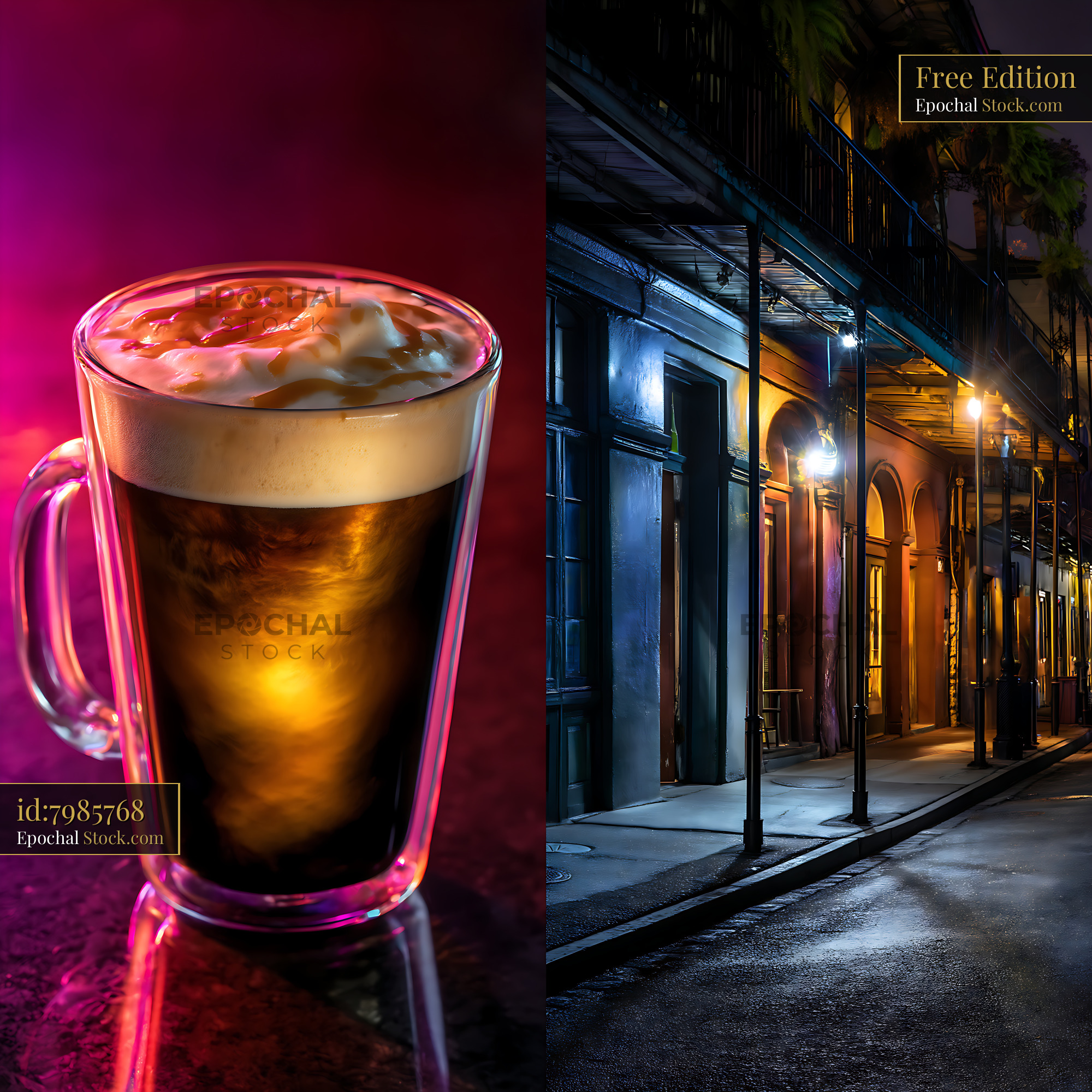 Nitro Caramel Coffee Neon City Lights - stock photo