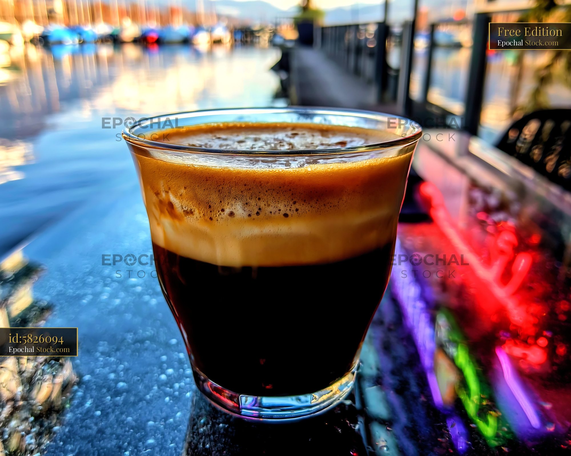 Espresso with Crema at Waterfront Cafe - stock photo