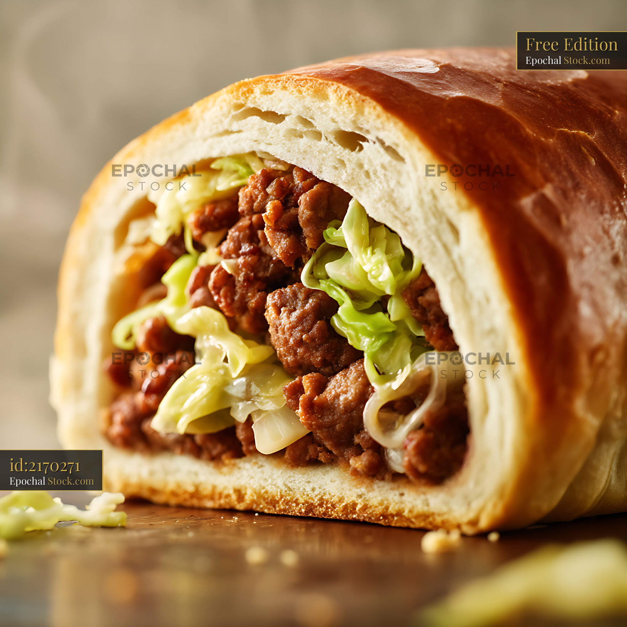 Glazed Bun with Seasoned Meat and Scallions - stock photo