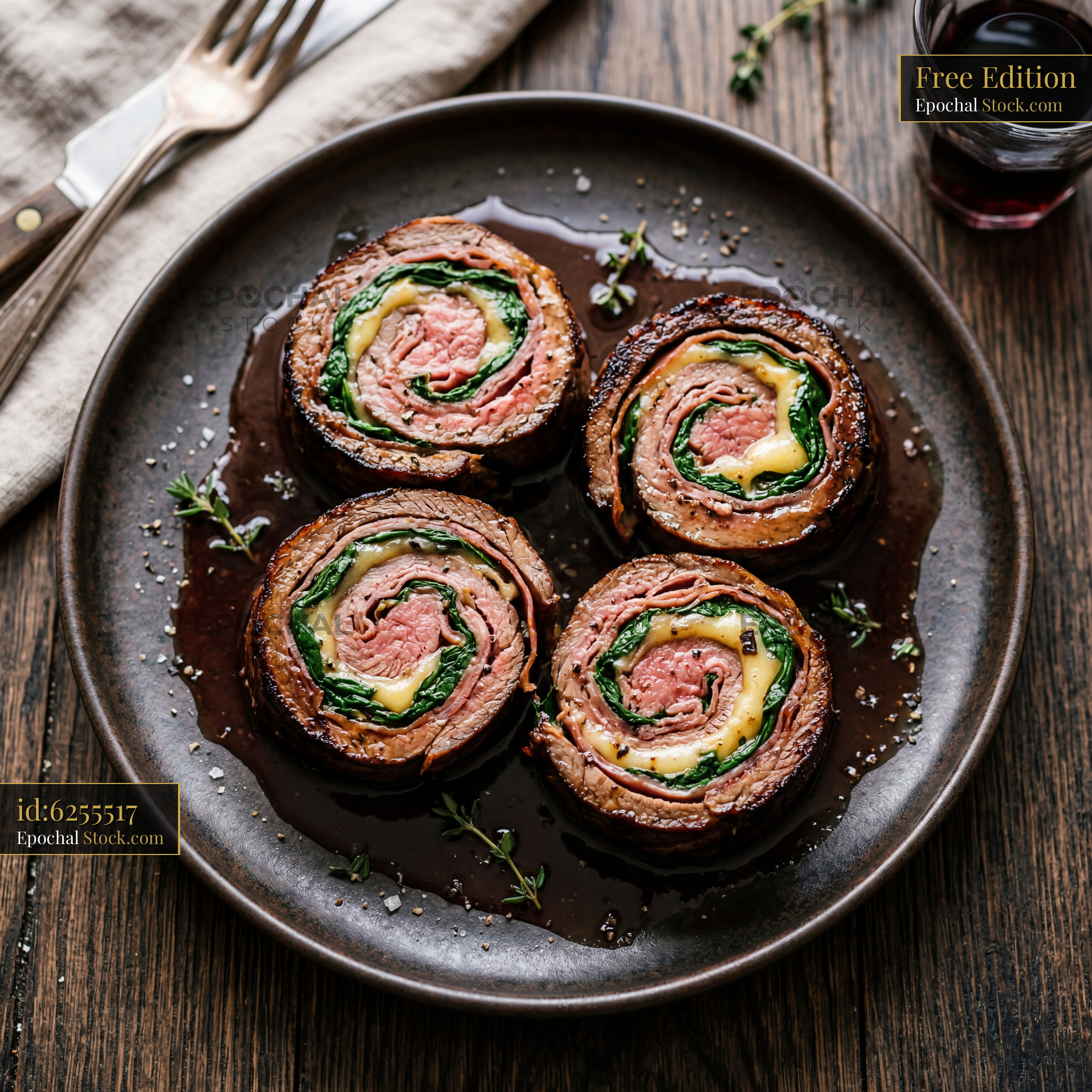Beef Wellington Slices with Red Wine Reduction - stock photo
