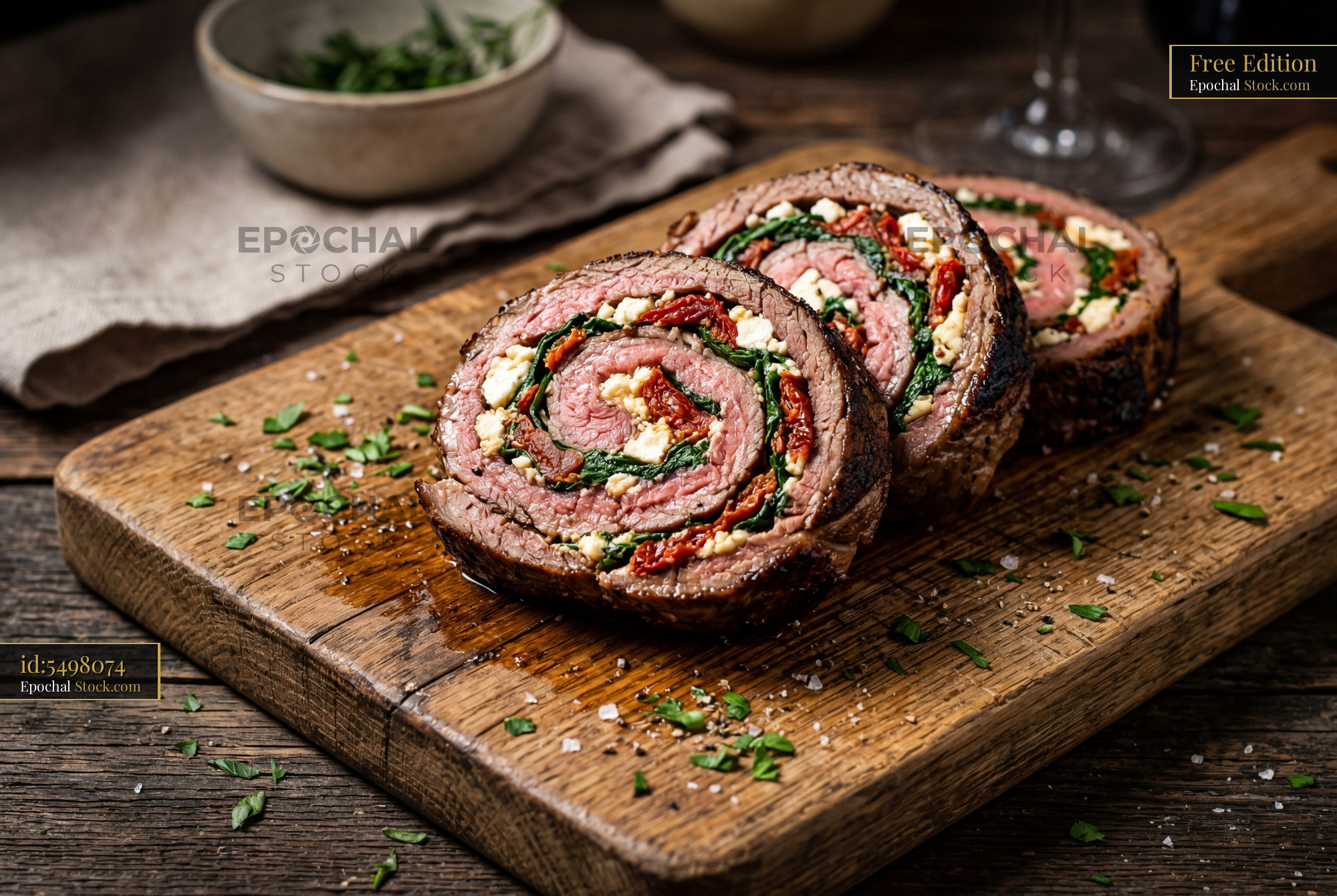 Beef Roulade Sliced with Spinach and Cheese - stock photo