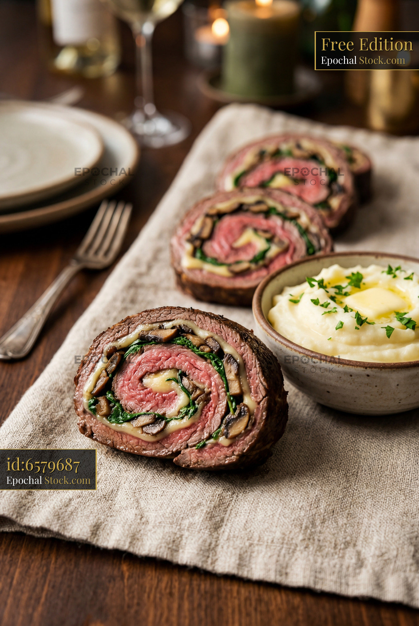 Beef Roulade with Mashed Potatoes Fine Dining - stock photo