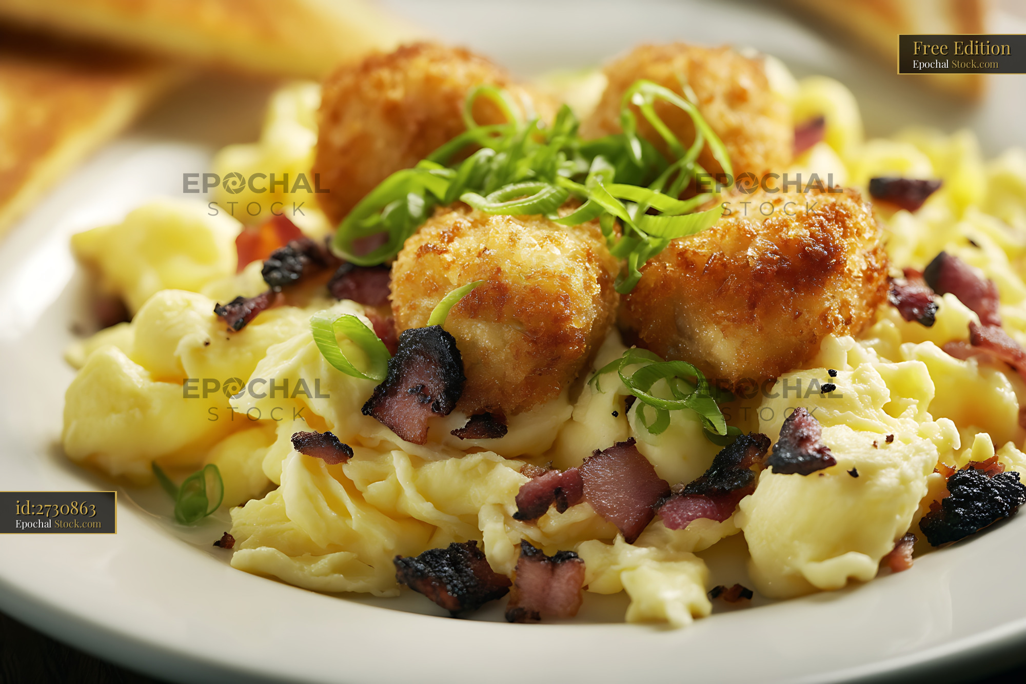 Fried Meatballs with Creamy Pasta and Bacon - stock photo